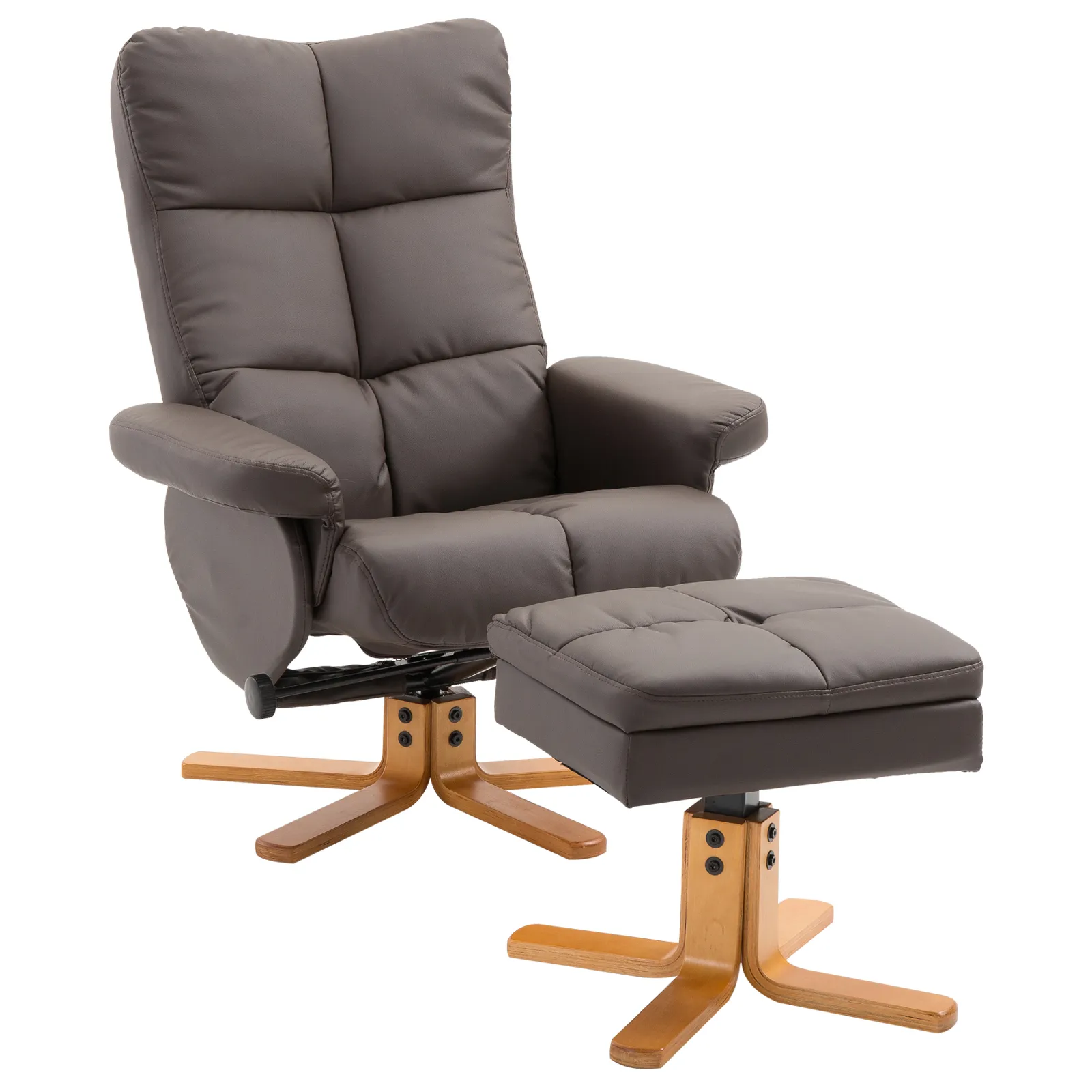 Relaxsessel mit Hocker, 360°drehbarer Fernsehsessel mit Liegefunktion Lesesessel für Schlafzimmer, Wohnzimmer, Kunstleder, Braun