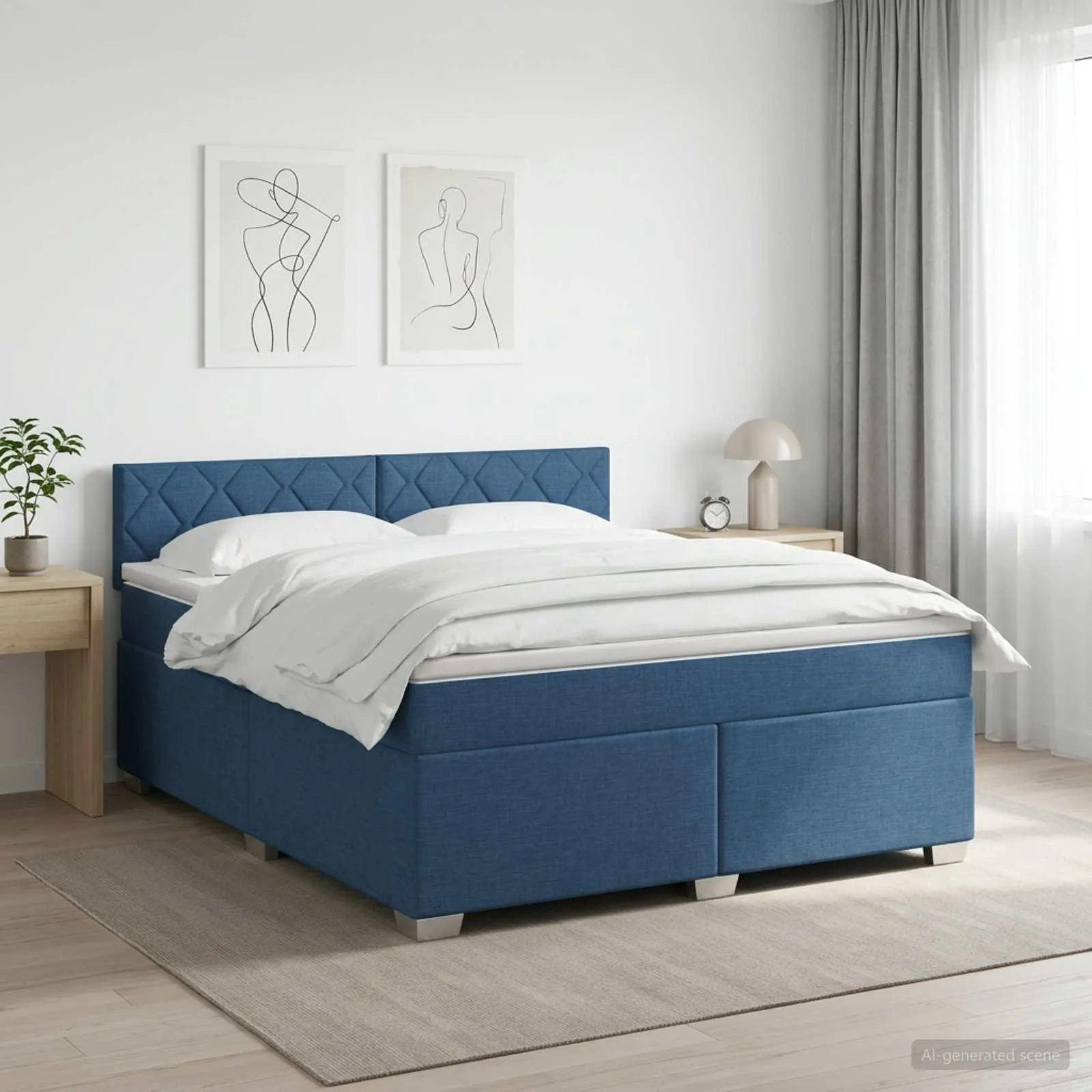 Boxspringbett 140x200 cm mit Matratze, Blau, Holzwerkstoff