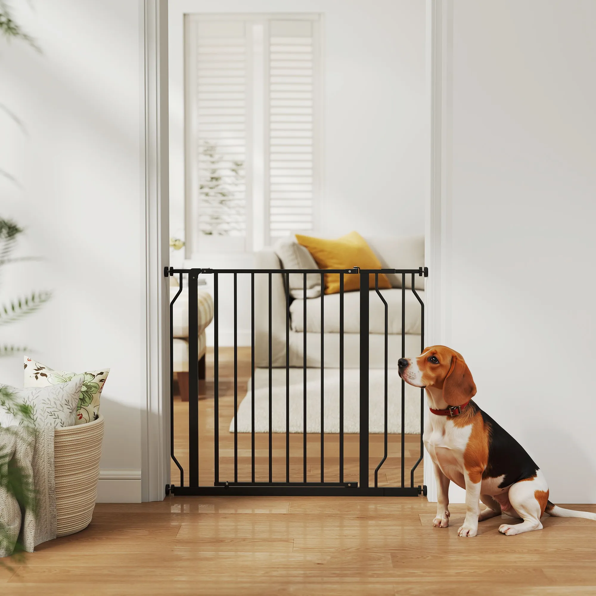 Hunde-Absperrgitter aus Stahl/ABS, verstellbar 75-95 cm, Schwarz