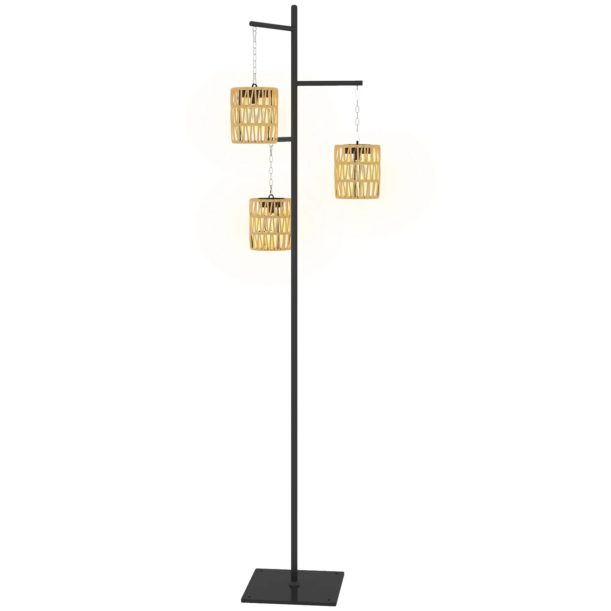 Solar Stehlampe Rattan Boho-Stil 3-flammig IP44 Gelb-Schwarz