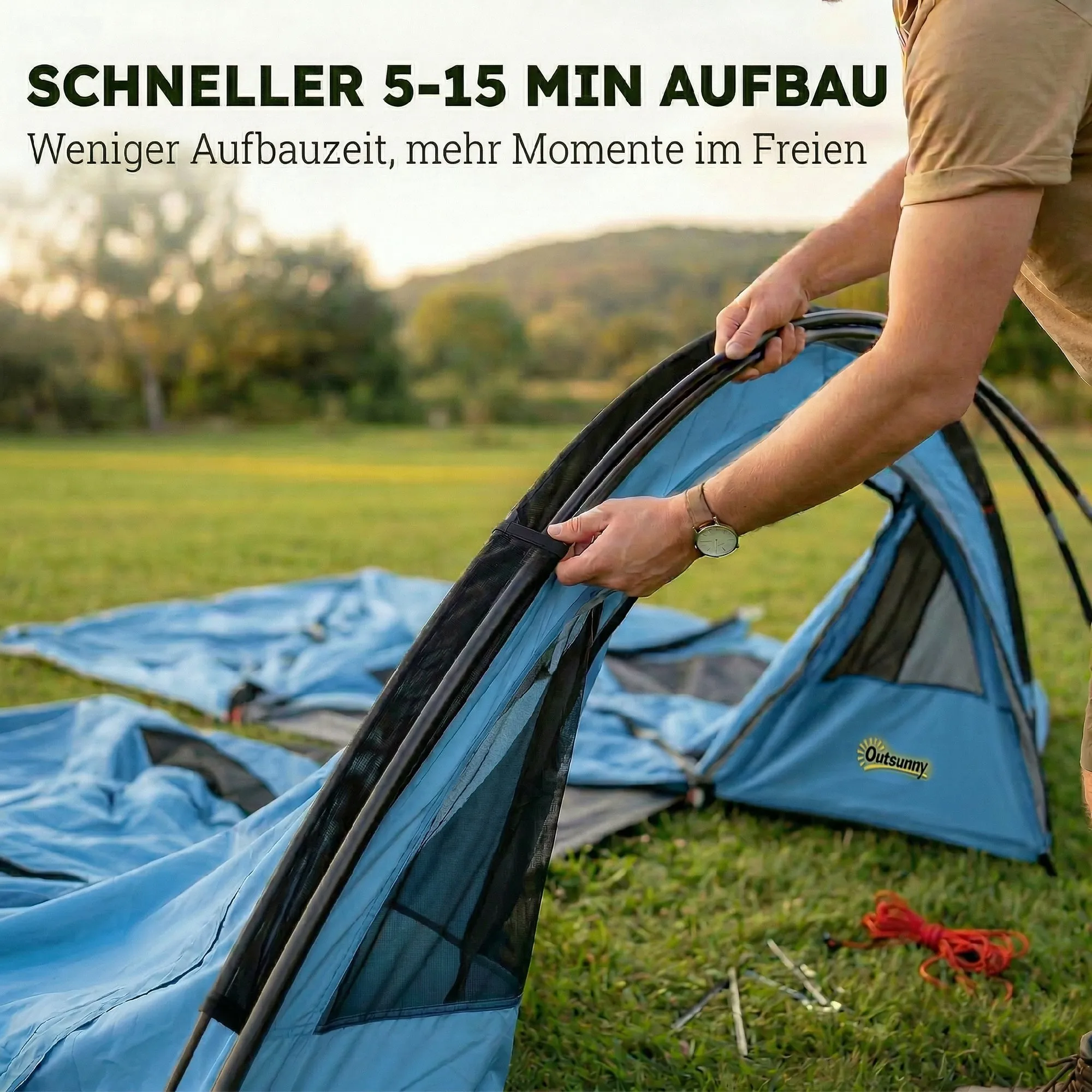 Tunnelzelt 4 Personen 565x370x200 cm Himmelblau-Grau