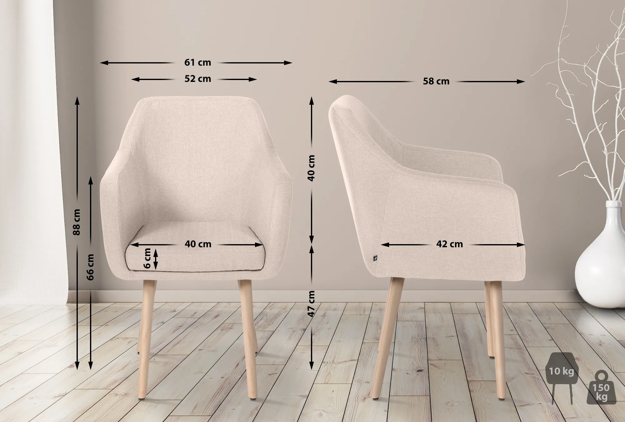 Besucherstuhl Utrecht 88x61x57,5 cm Beige