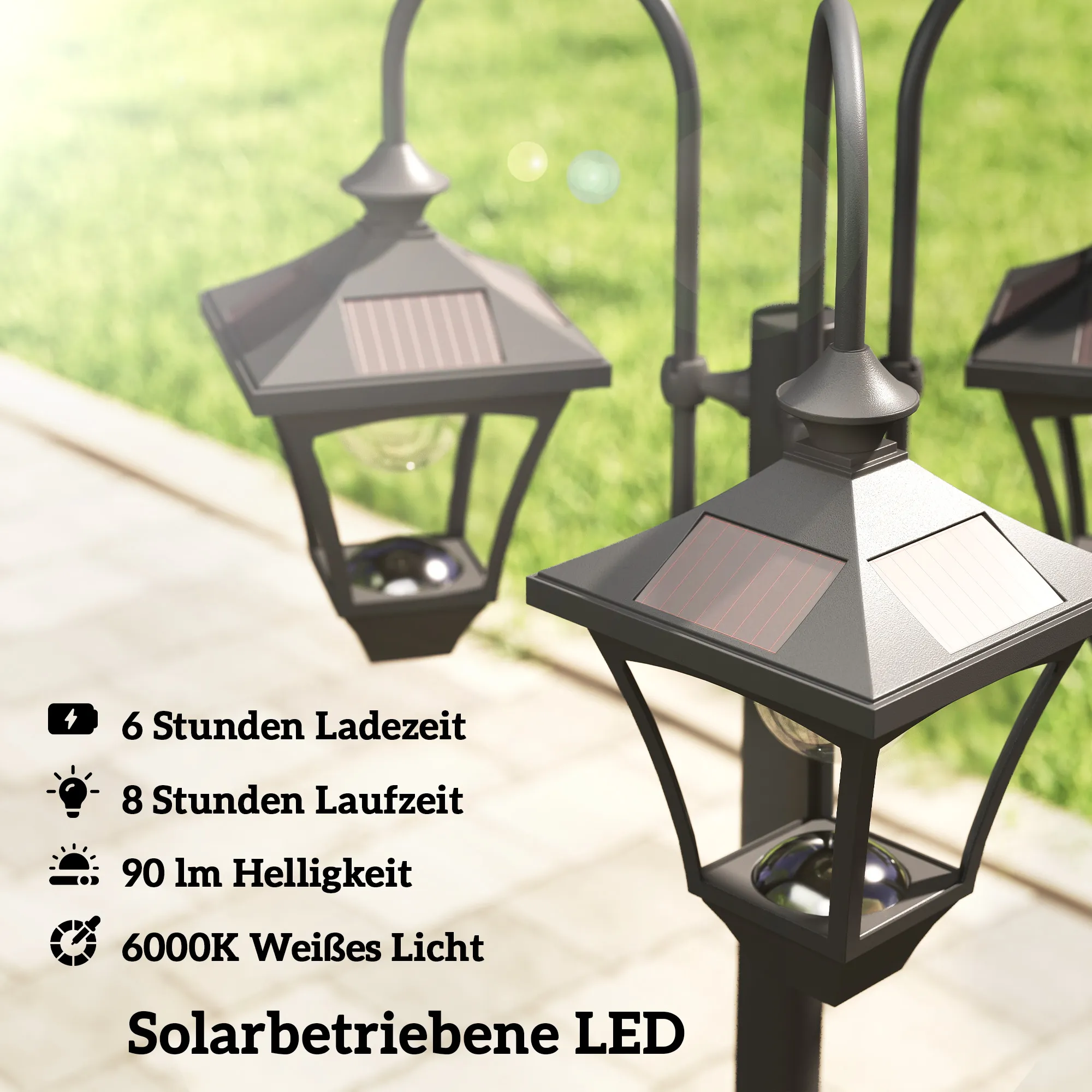 Solar Gartenlaterne mit Pflanzkübel, höhenverstellbar, Schwarz