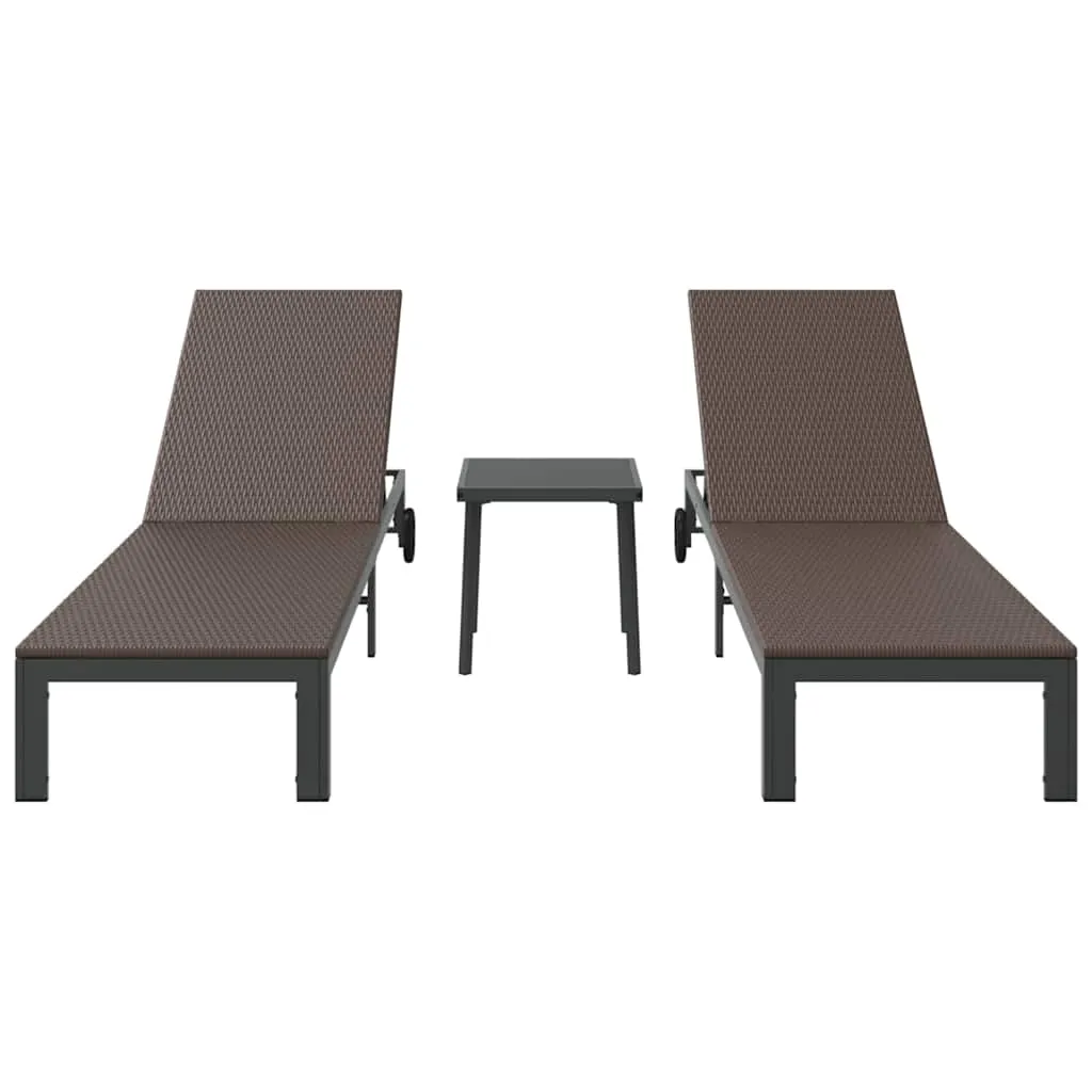 Braunes Poly-Rattan Sonnenbett mit Tisch 206x62,5x74 cm & 39x39x40,5 cm