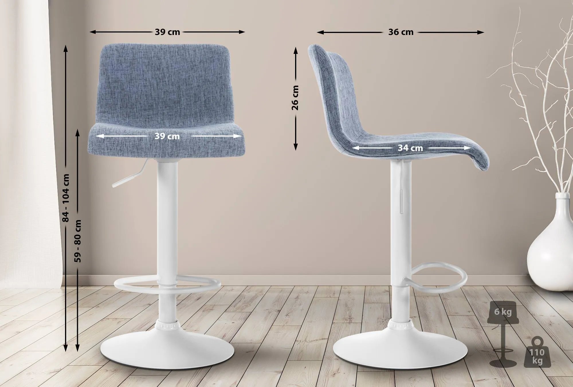Barhocker Hover 84-104x39x36 cm Blau