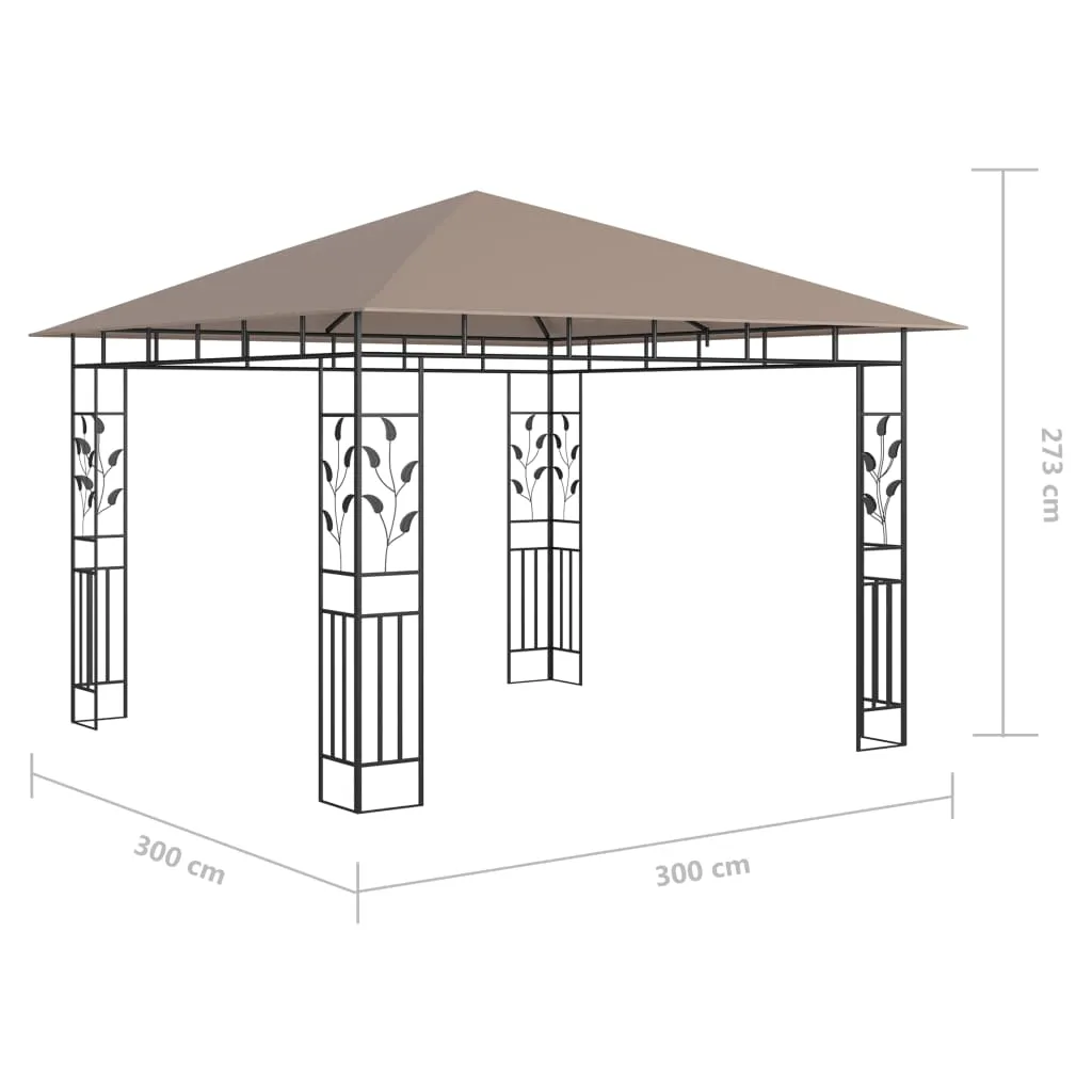 Pavillon 3x3 m Taupe mit Stahlrahmen und Stoffdach