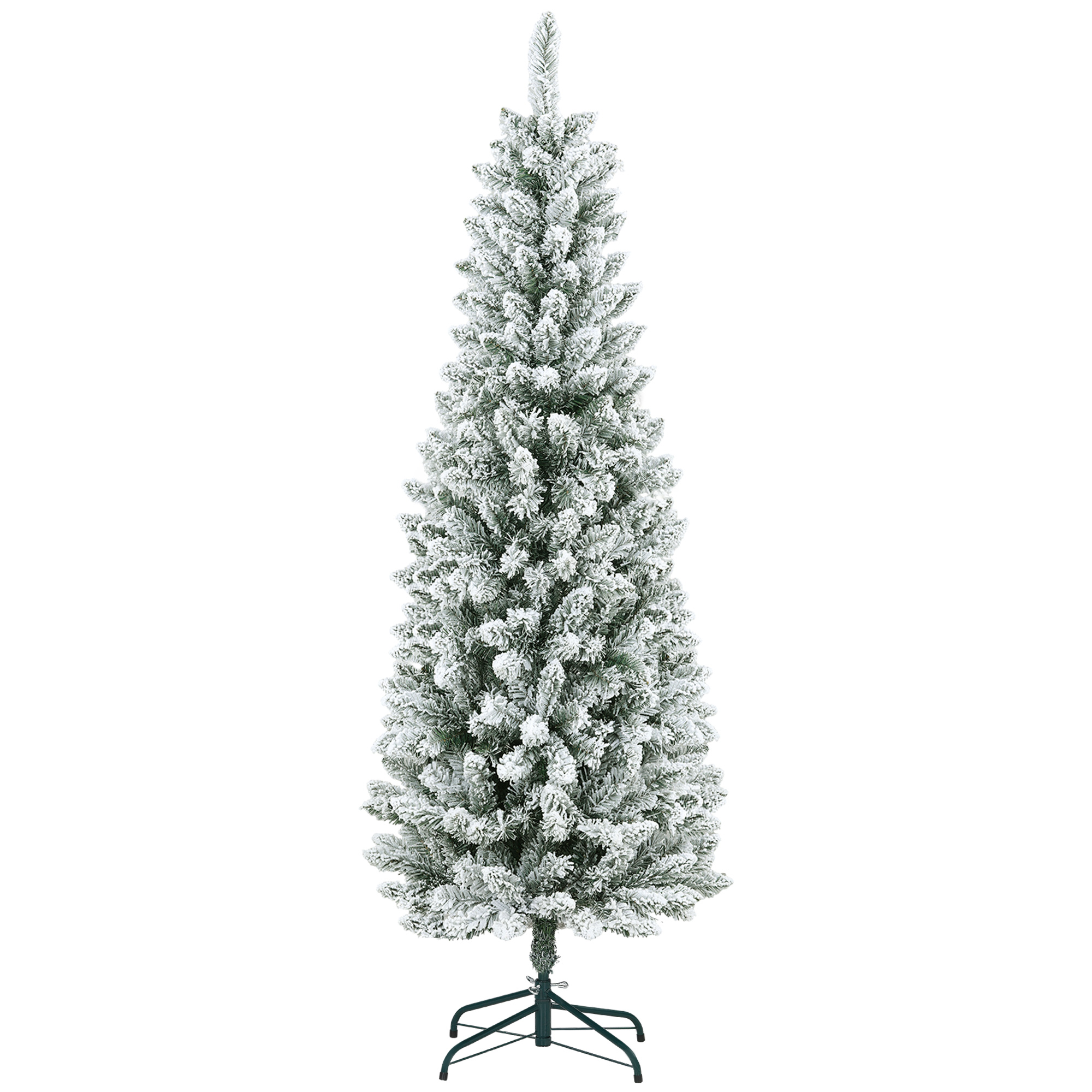 Künstlicher Weihnachtsbaum mit Kunstschnee, schlank, 183 cm, Grün