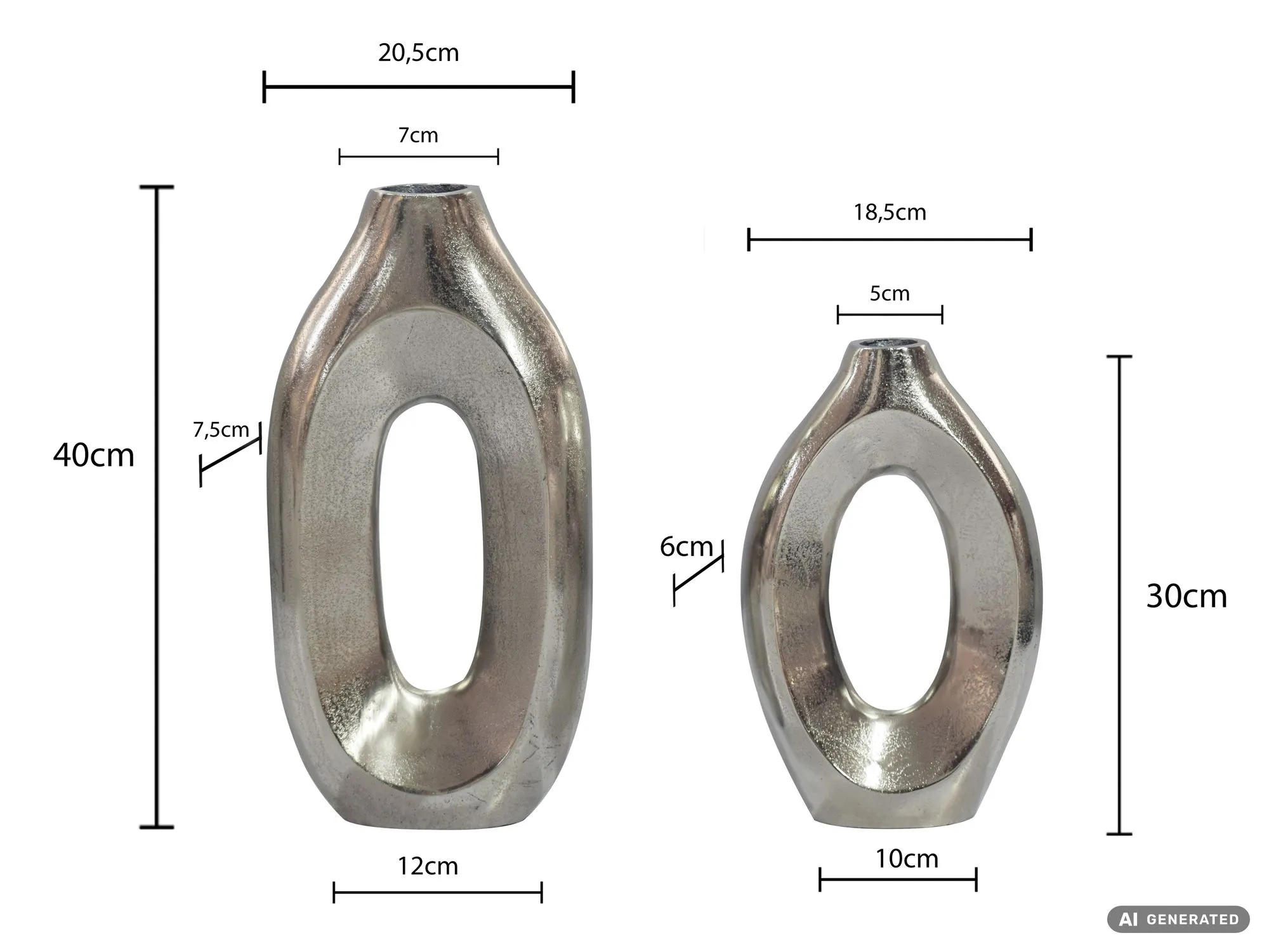 Dekovasen 2er Set aus Aluminium Raw-Finish Ringdesign Silber