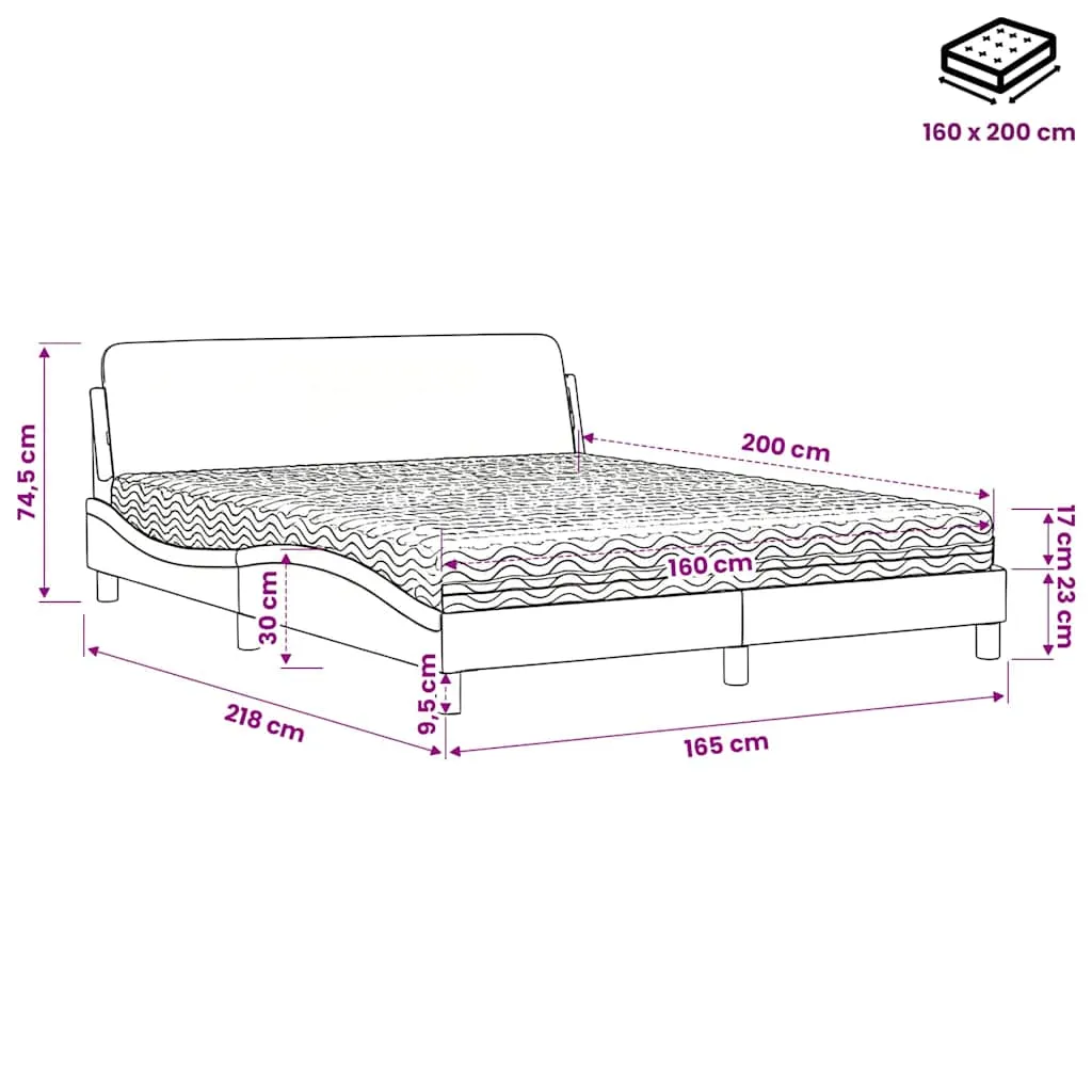 Bettgestell Dover Hellgrau 218x165x74,5 cm mit Schaumstoffmatratze 160x200x17 cm