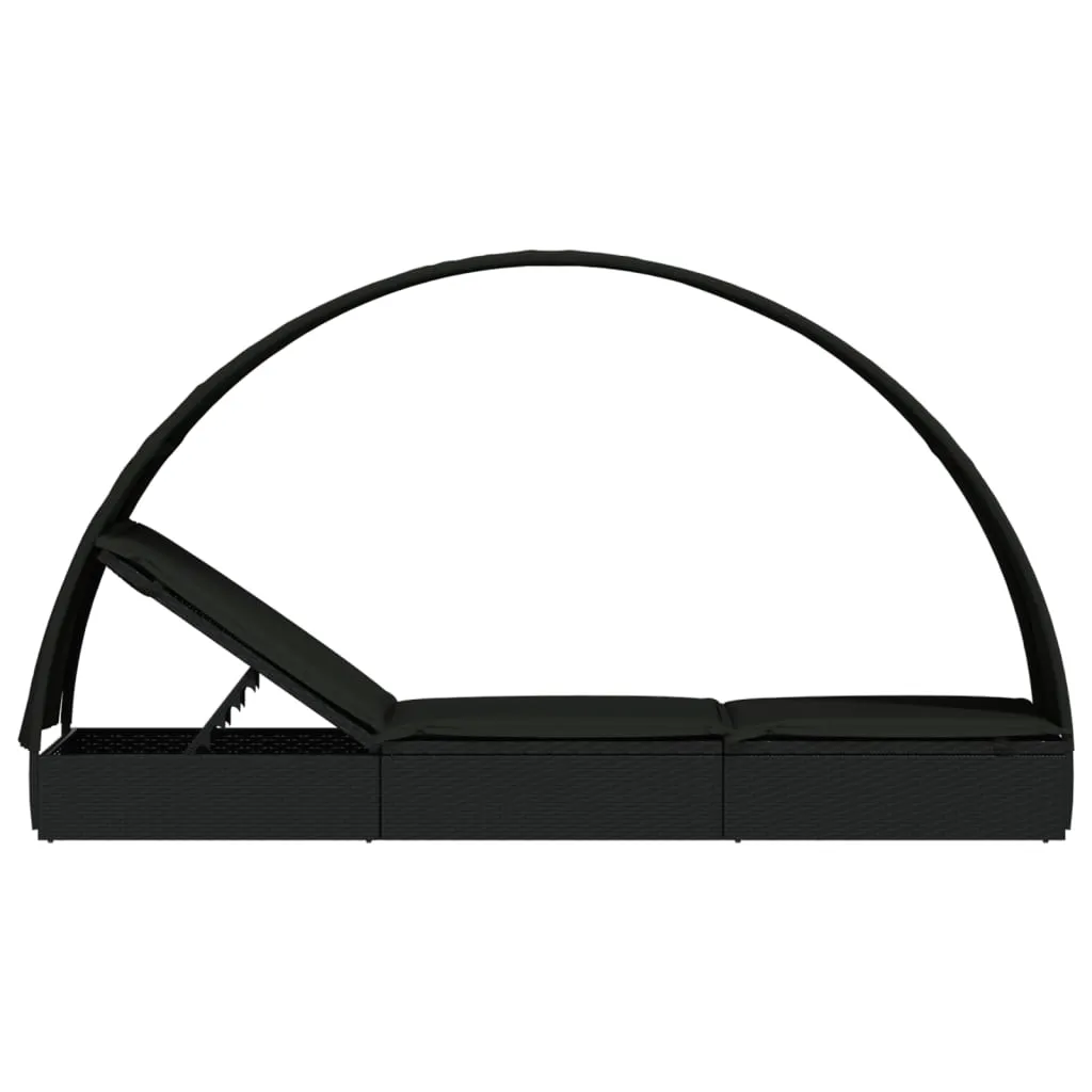 Sonnenliege mit Dach 211x57x140 cm Schwarz aus PE-Rattan und Stahl