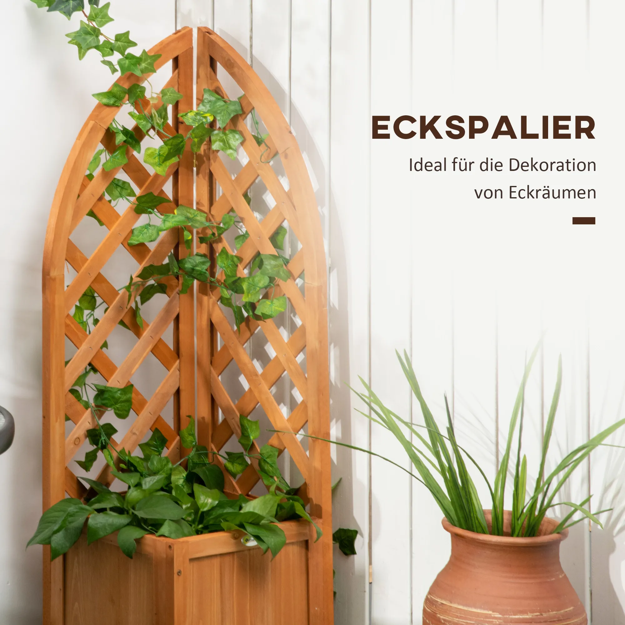 Blumenkasten mit Eckspalier 32L x 32B x 108H cm Braun