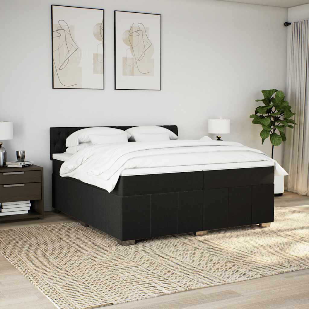 Boxspringbett 200x200 cm mit LED-Lichtern und Topper, Schwarz