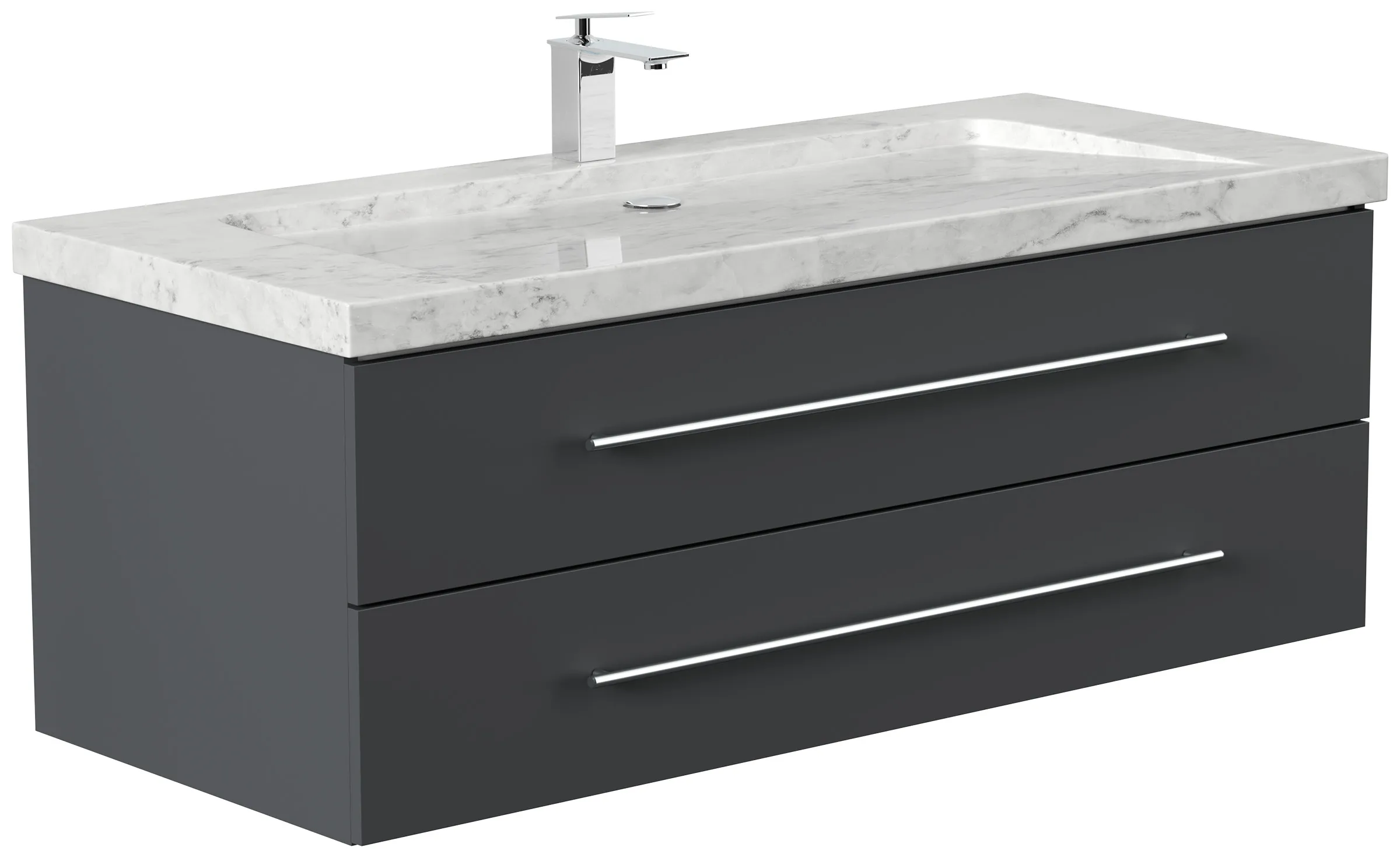 Badmöbel Marmor Carrara White YAMO 130 cm 1 Hahnloch SoftClose grafit