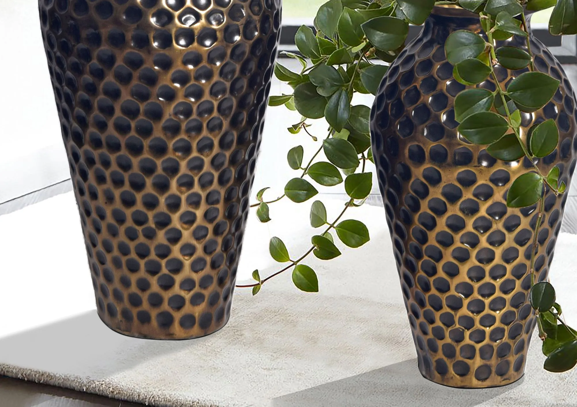 Deko Vase 2er Set Aluminium Gold Amphore Blumenvase Modern
