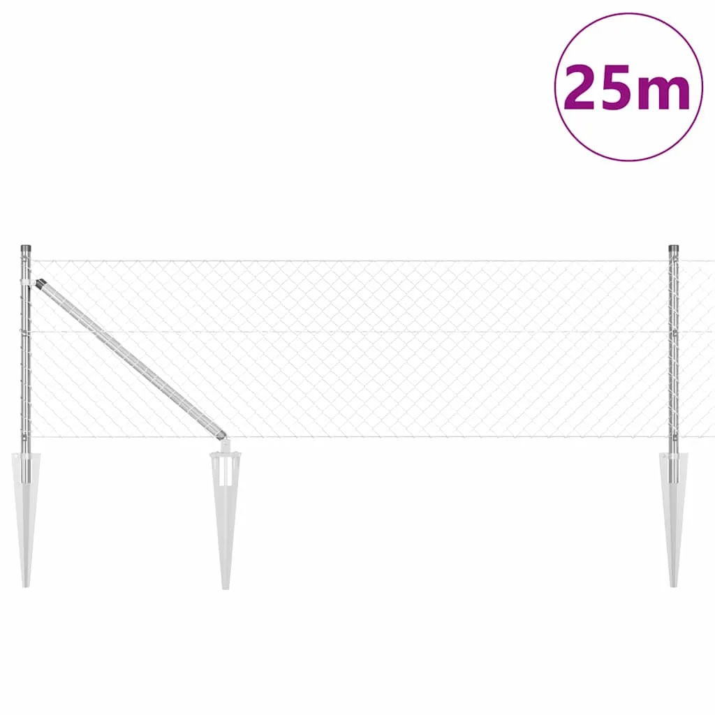 Zaunpfosten Set aus Stahl 2500 x 3,2 x 80 cm Silber