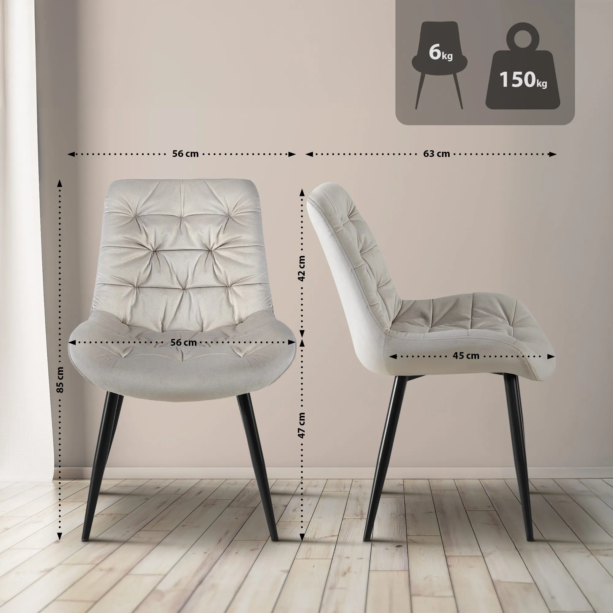 Esszimmerstuhl Rossford 85x56x63 cm Grau