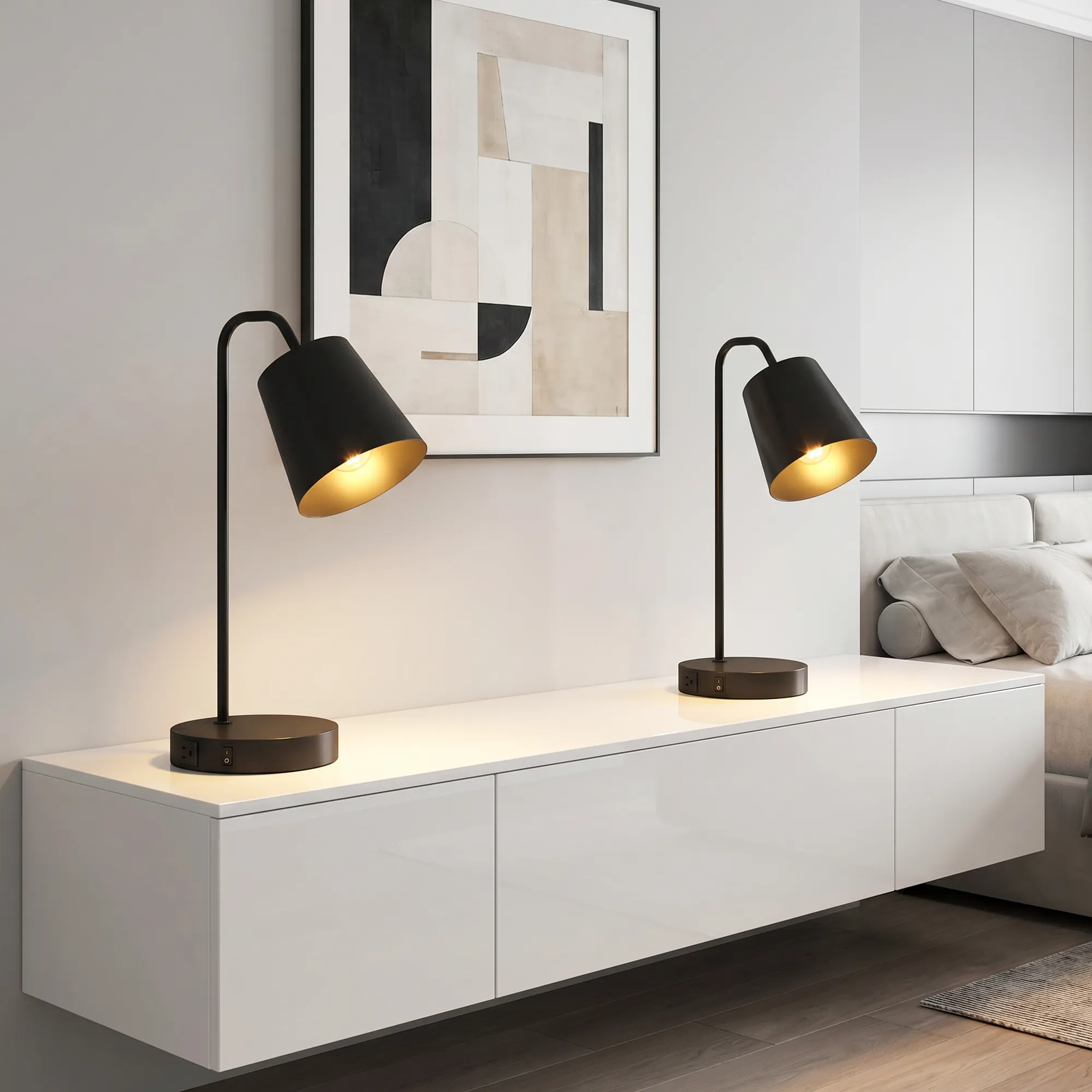 Tischlampen-Set 2 Stück mit USB-A & USB-C Anschluss, Stahl, Schwarz