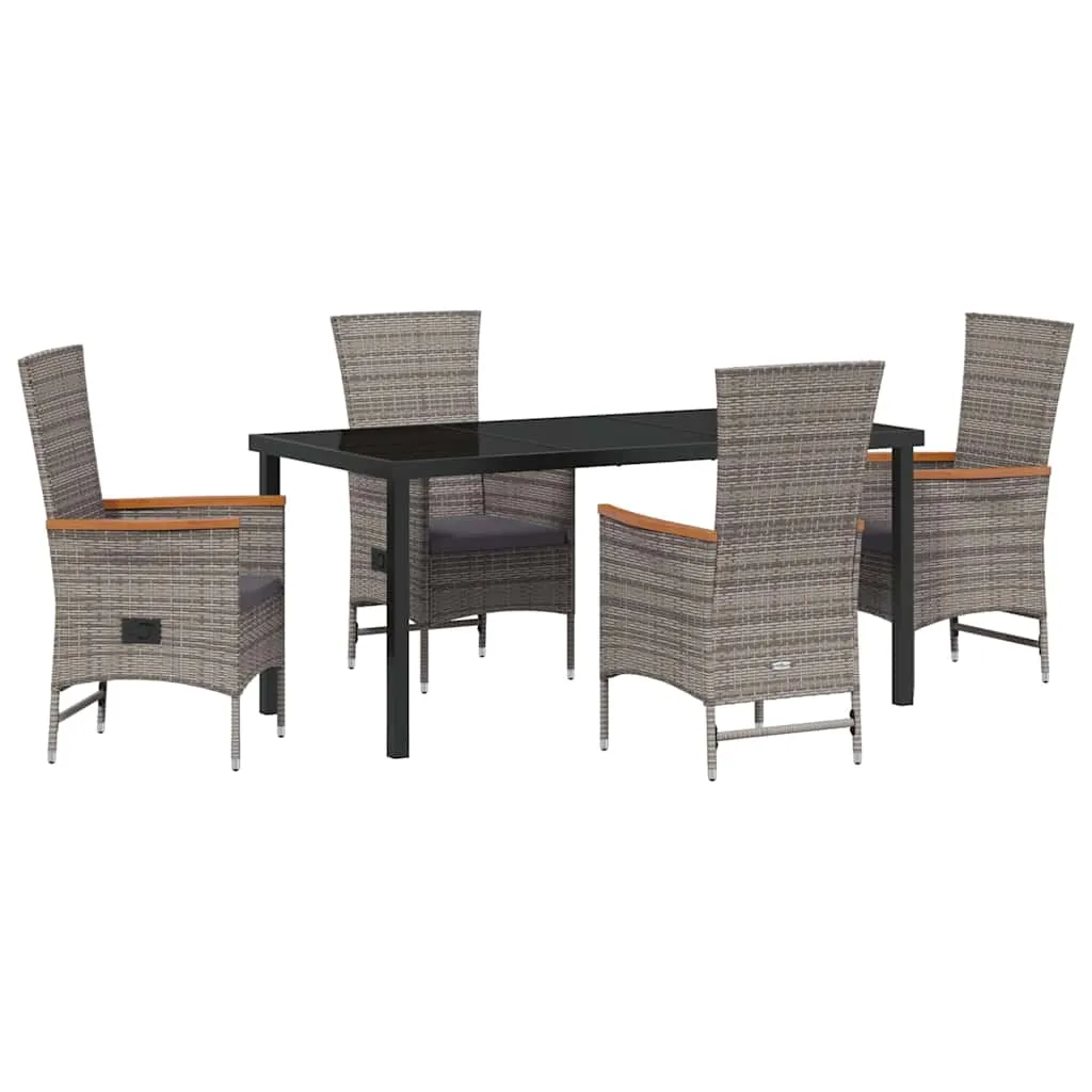Garten-Dinette-Set 4 Sitzplätze Grau mit Echtholz Armlehnen und Pulverbeschichtung