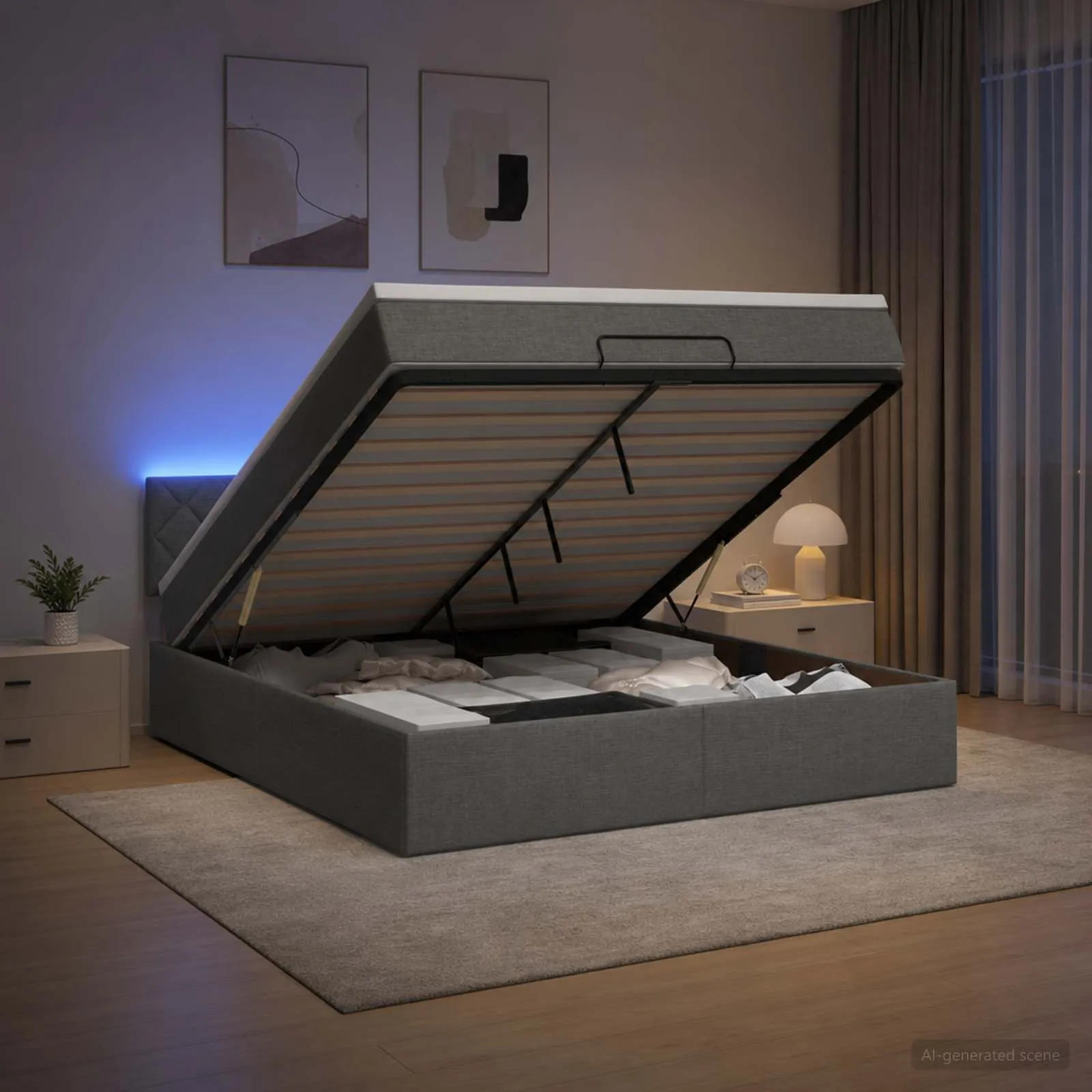 Ottoman-Bett mit Matratze 203 x 144 x 88 cm Dunkelgrau