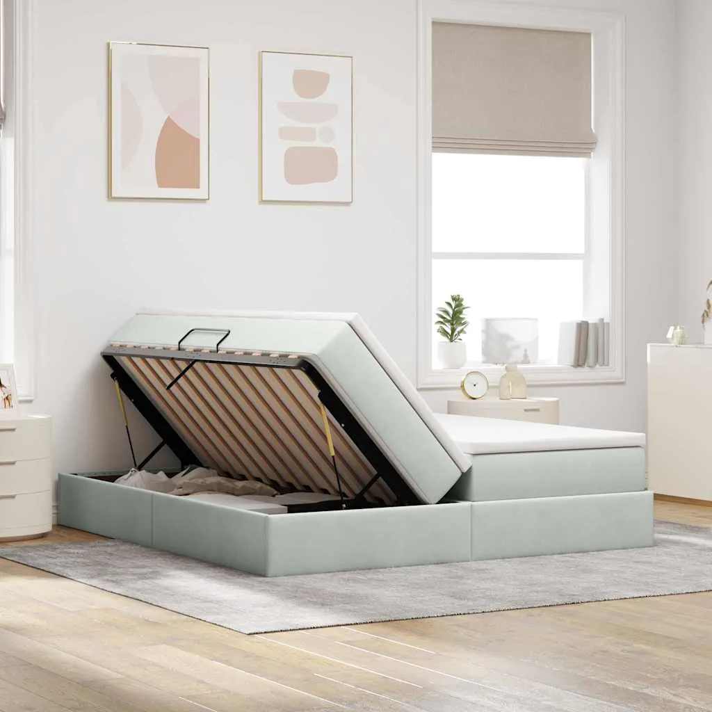 Stauraumbett mit Matratze 204 x 180 x 48,5 cm Hellgrau
