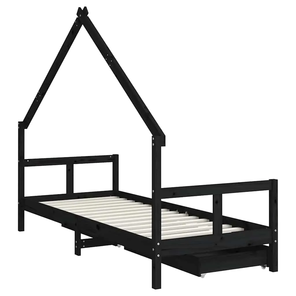 Kinderbett aus massivem Kiefernholz Schwarz 205,5 x 85,5 x 163,5 cm