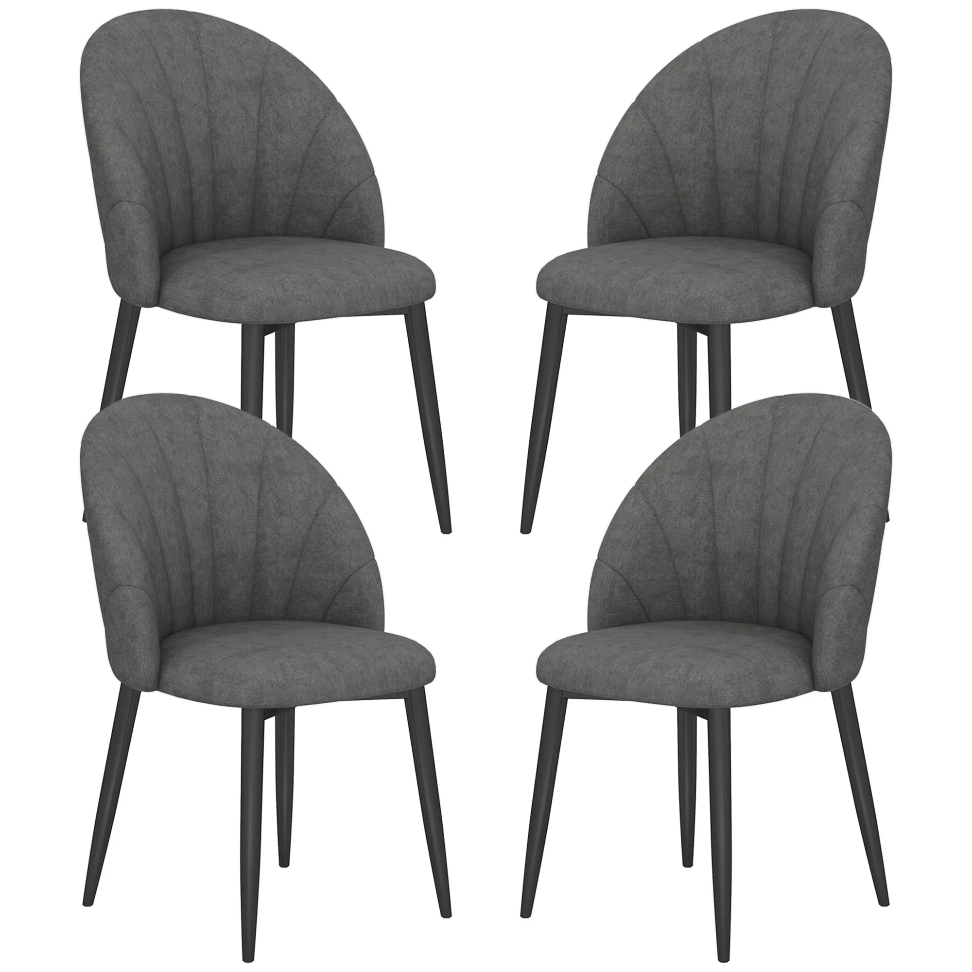4er-Set Esszimmerstühle, Küchenstühle in Samtoptik, Stahlbeine, armlos, Grau