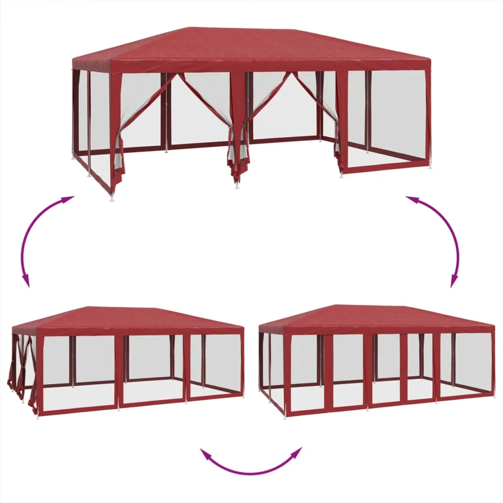 Partyzelt 600x400x280 cm Rot mit robustem Eisengestell und Mesh-Seitenwänden