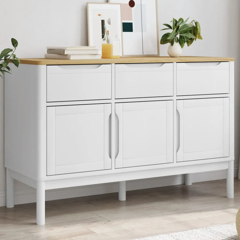 Modernes Sideboard aus massivem Kiefernholz Weiß 114x43x74 cm