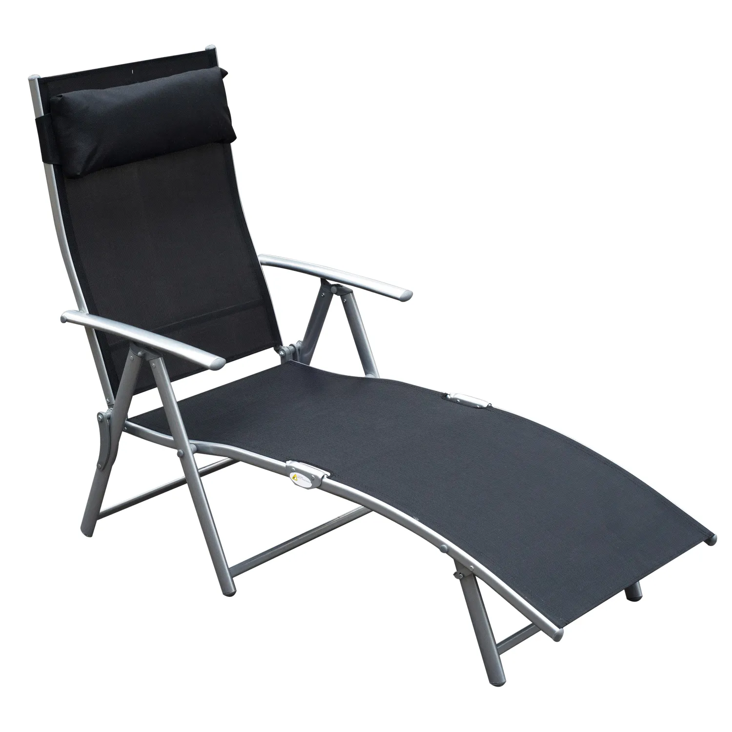 Sonnenliege Schwarz 180L x 63,5B x 65H cm mit Kissen