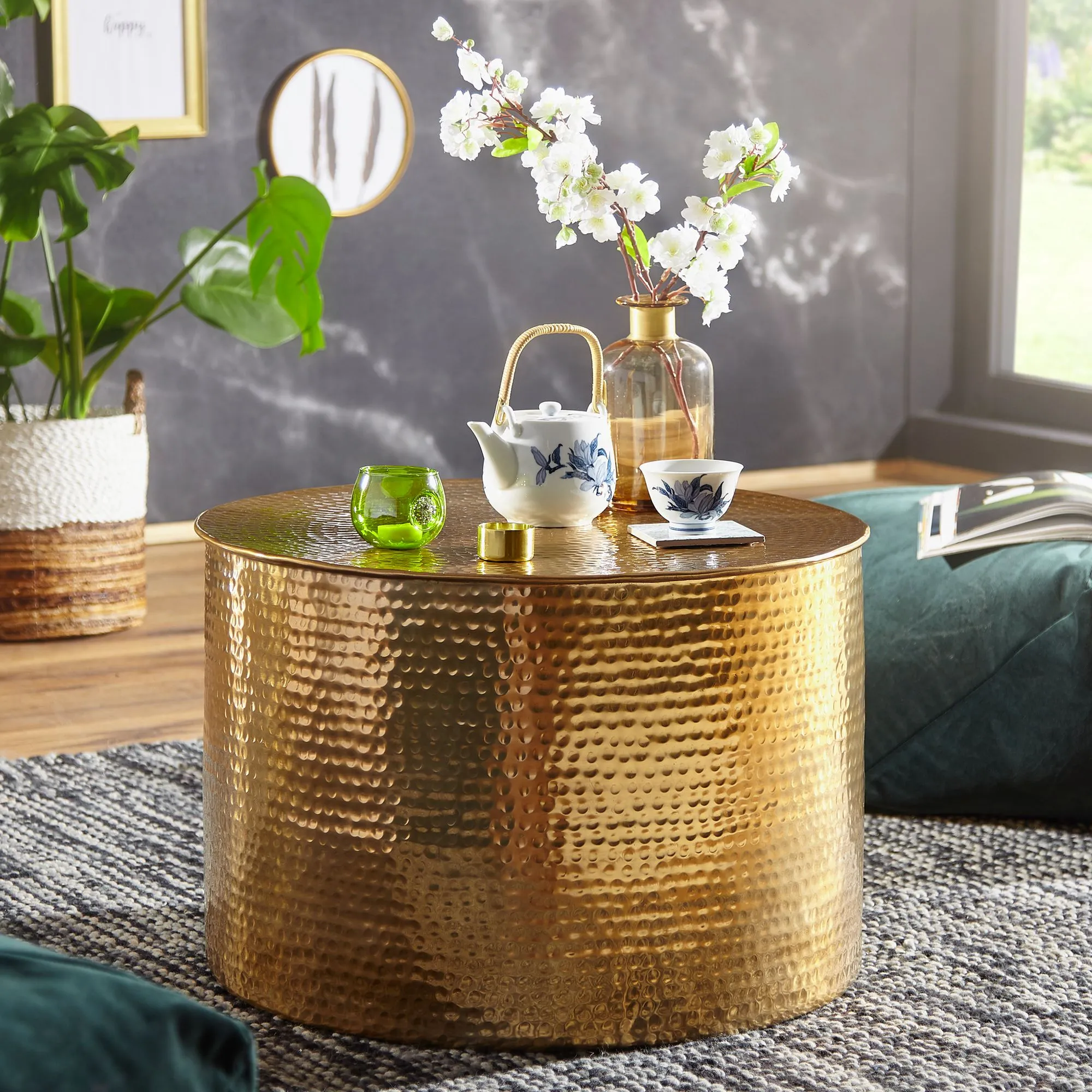 tinkaro Couchtisch rund ANDRI Aluminium Wohnzimmertisch Gold