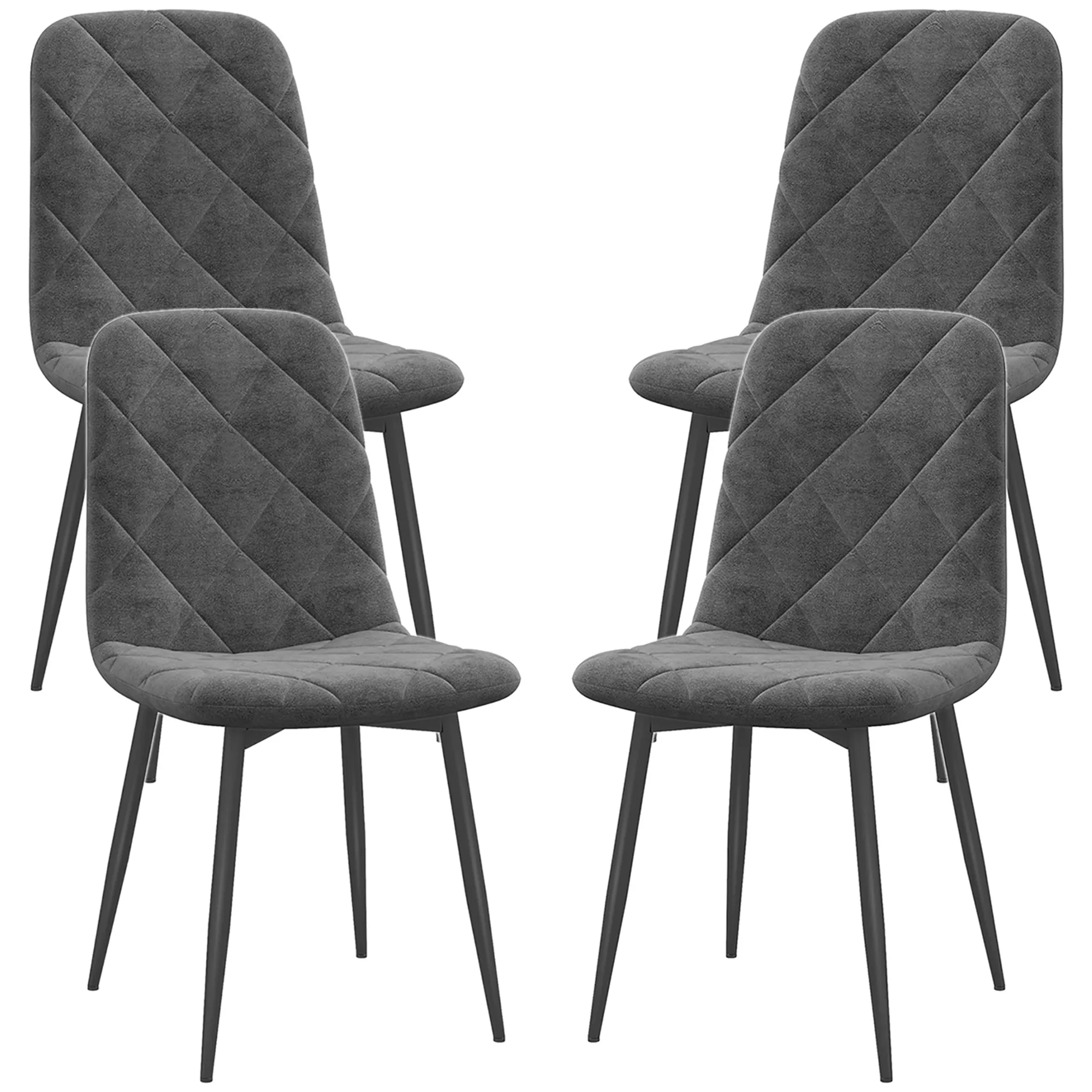 Esszimmerstühle, 4er-Set Küchenstühle mit Rückenlehne, Samtoptik, Polsterstühle mit Metallbeinen, für Esstisch, Grau