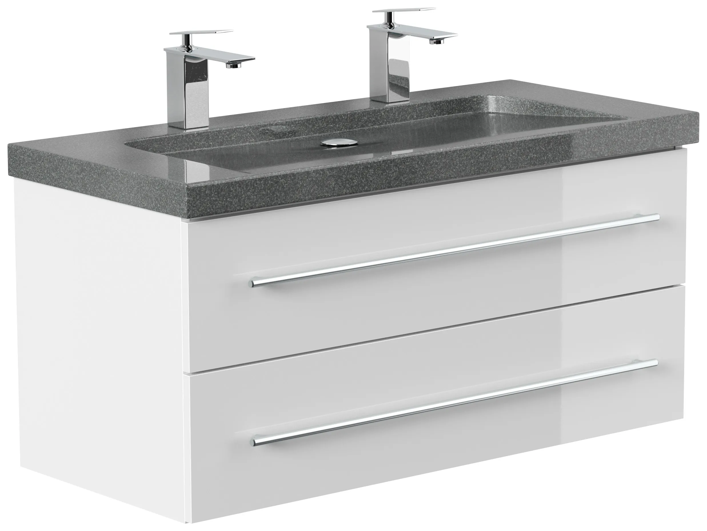 Badmöbel Granit G654 YAMO 100 cm 2 Hahnlöcher SoftClose weiß hochglanz Badmöbel Granit G654 YAMO 100 cm 2 Hahnlöcher SoftClose weiß hochglanz