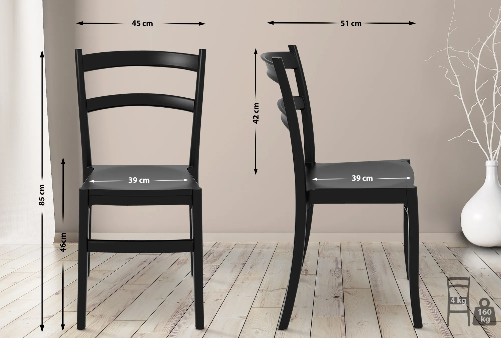 Stuhl Tiffany 85x45x51 cm schwarz