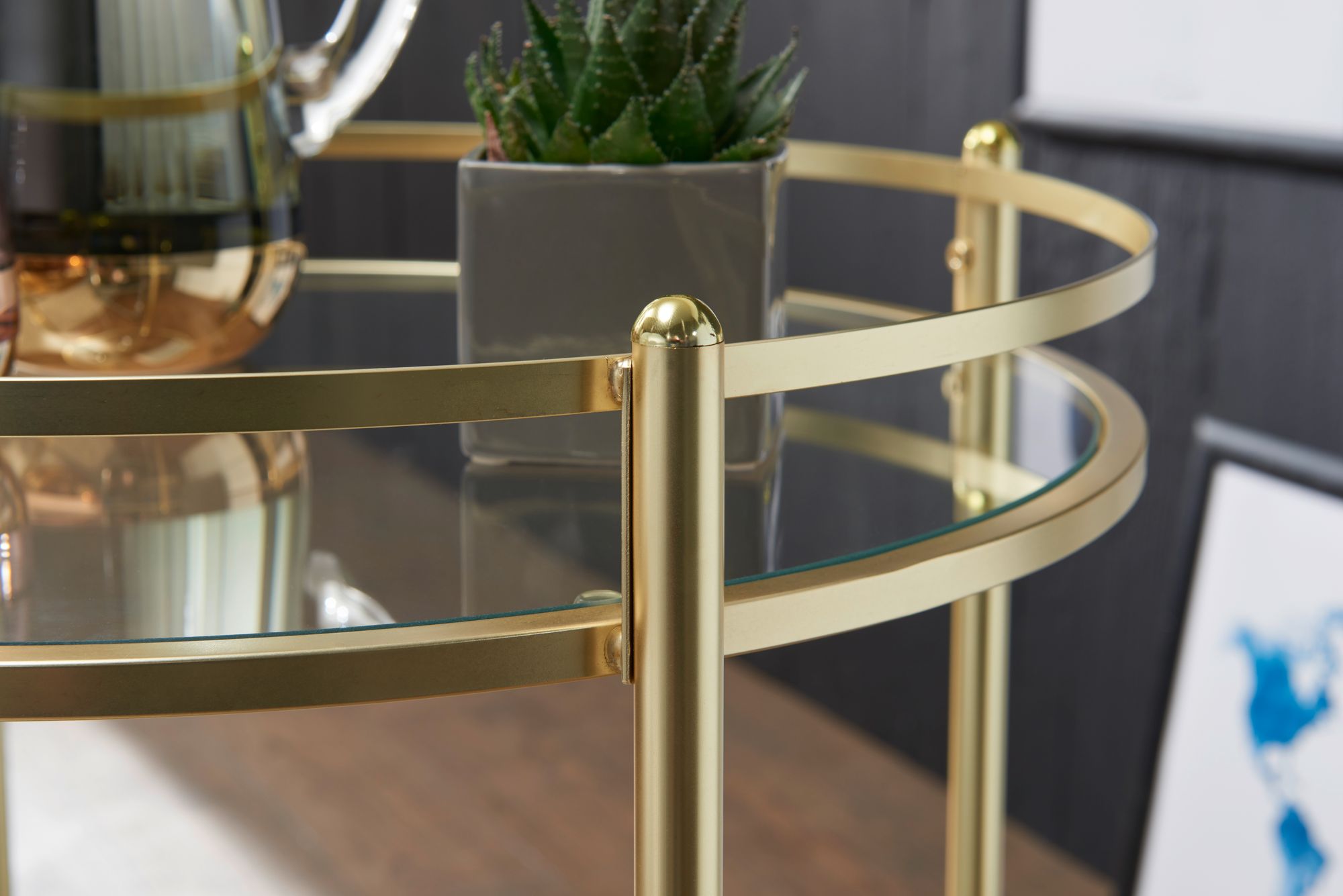 Servierwagen Gold Mit Glasplatten - 57cm Küchenwagen Auf Rollen