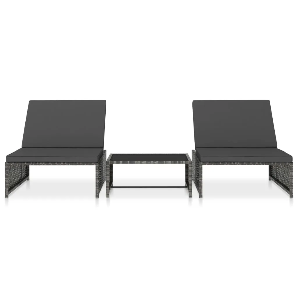 Sonnenliegen 2 Stk. mit Tisch Poly Rattan Grau