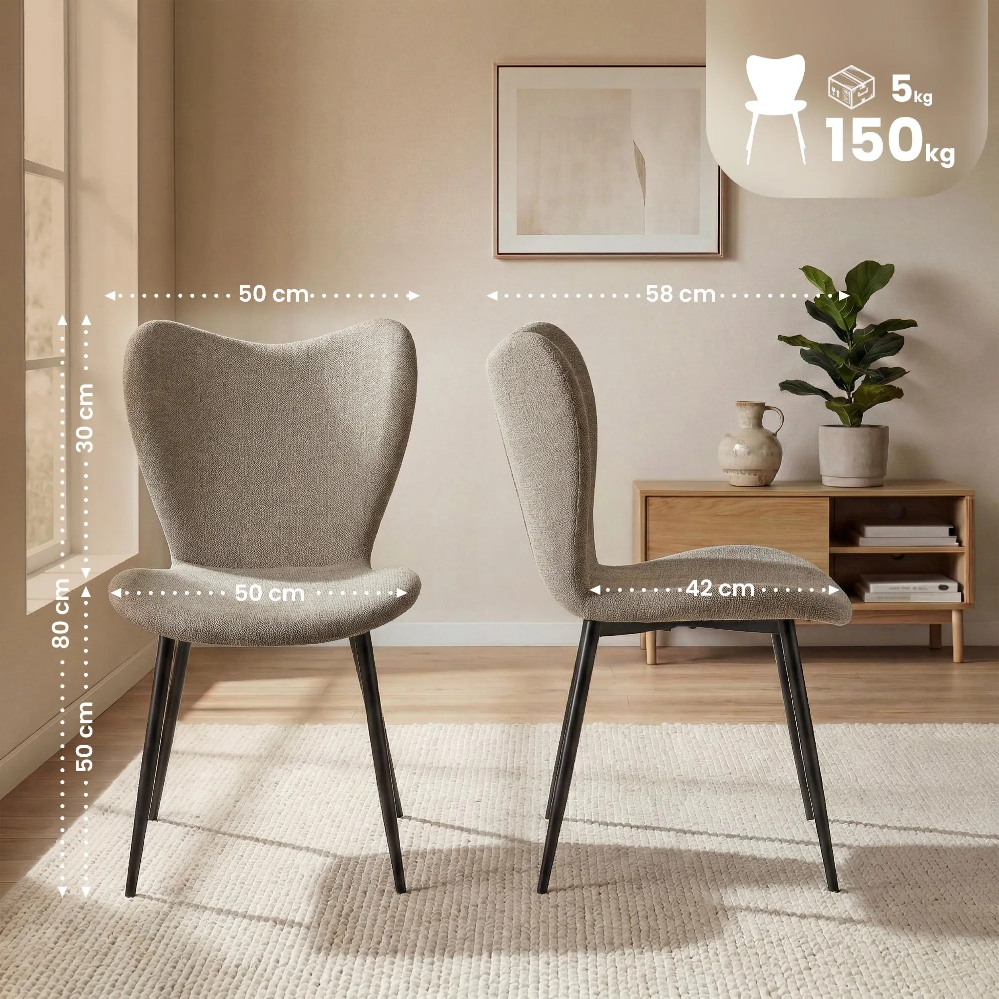 Esszimmerstuhl Maika 80x50x58 cm taupe