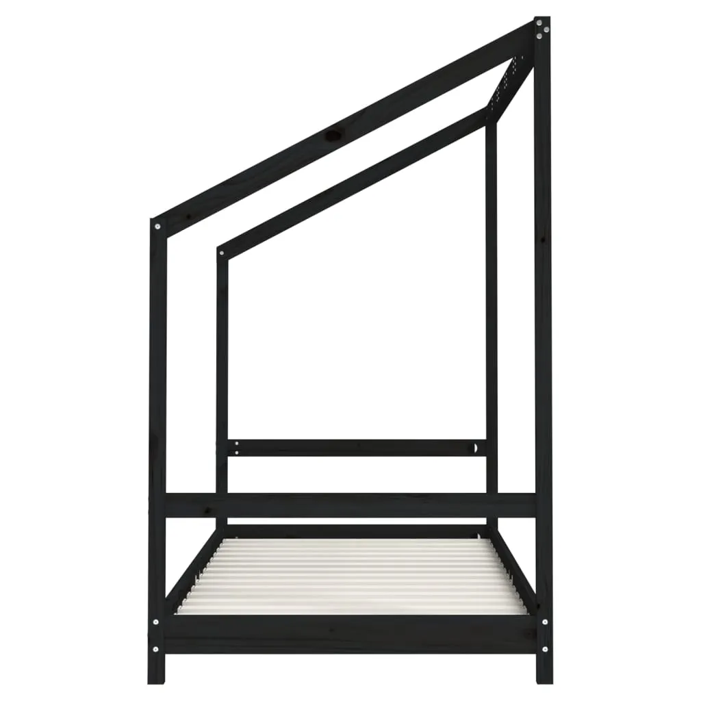 Kinderbett aus massivem Kiefernholz Schwarz 195,5 x 95,5 x 158 cm