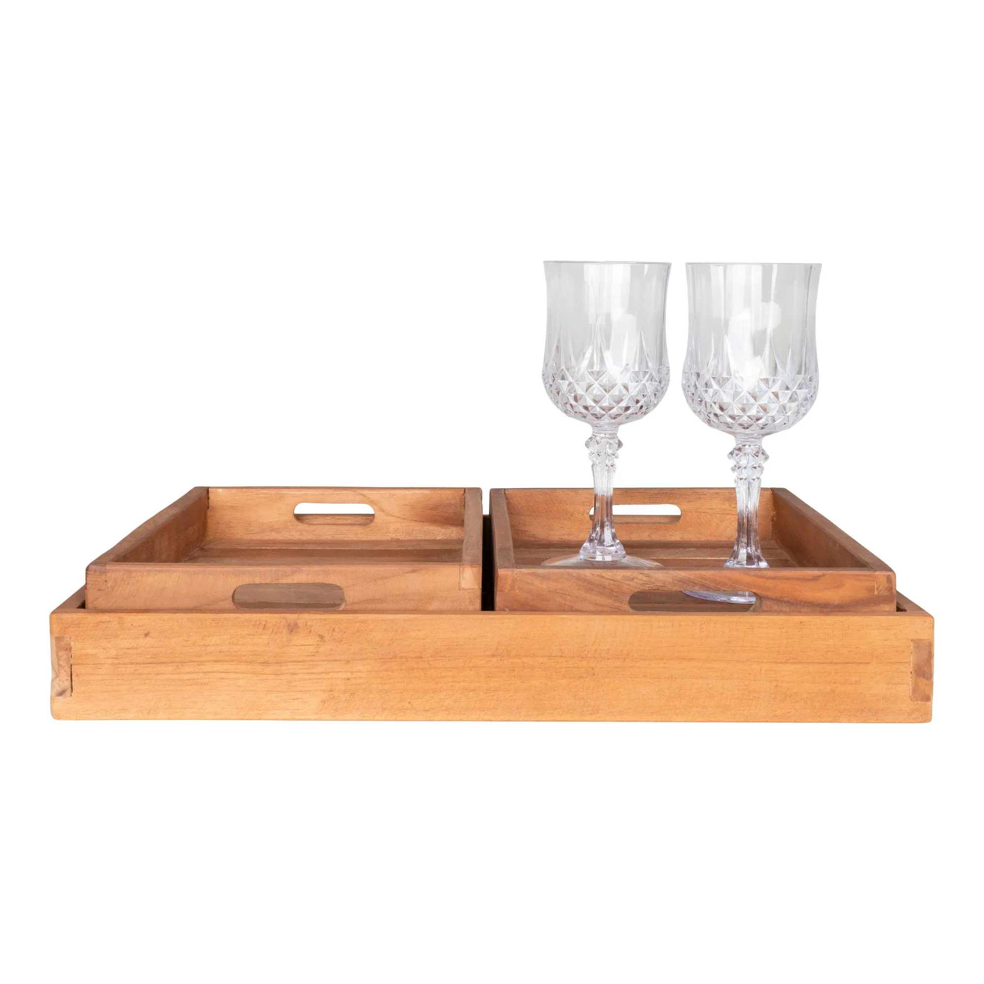 tinkaro Faro Tablett-Set 3-teilig 26-39 x 18-29 x 5 cm Natur Teak