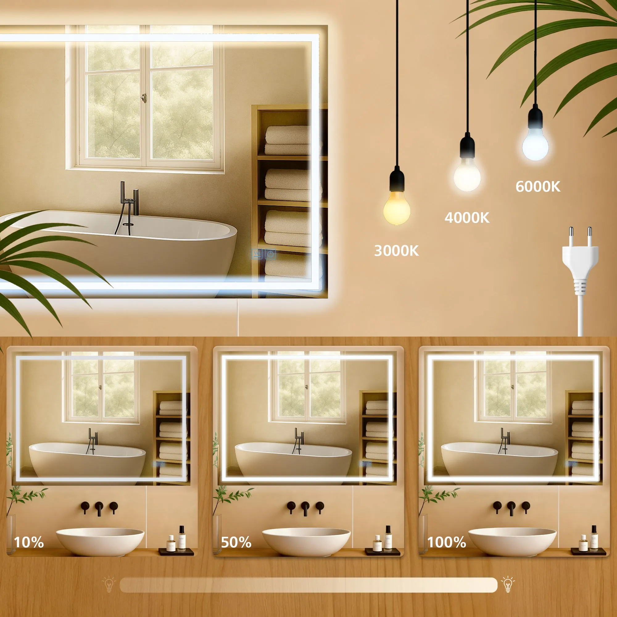 Badspiegel Jaffrey LED 80x60 cm Klarglas