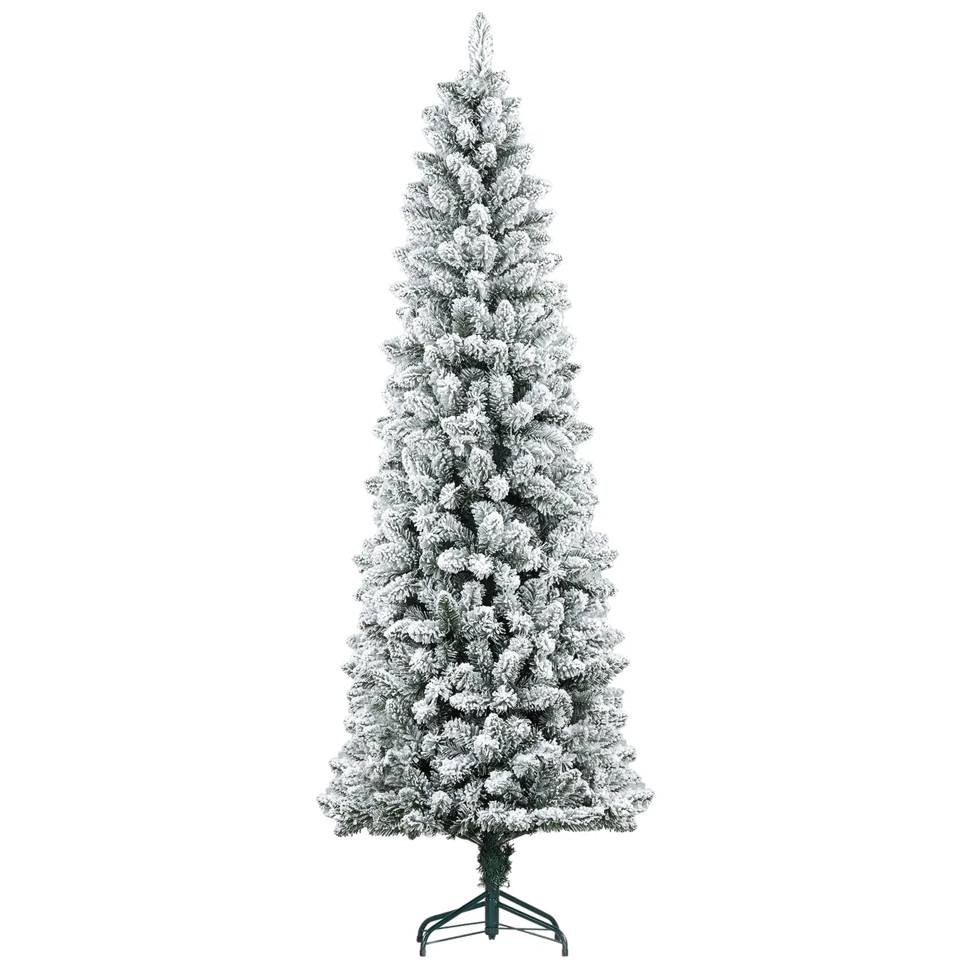 Künstlicher Weihnachtsbaum, flammenhemmend, mit Kunstschnee, schlank, Stahlfuß, 75 x 210 cm, Grün