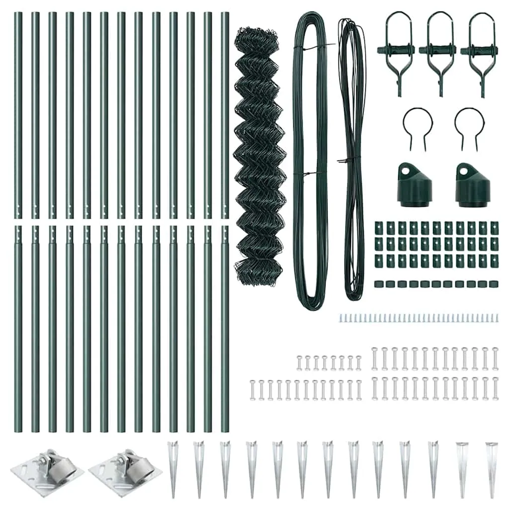 Zaunpfosten-Set Grün 2500 x 3,2 x 120 cm aus Stahl und PVC