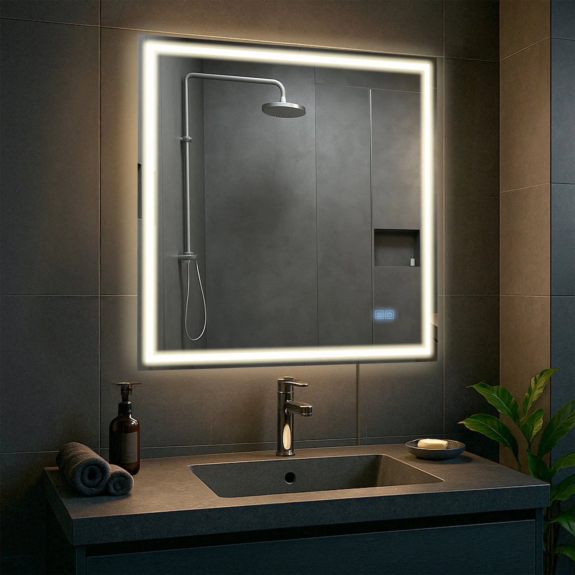 Badspiegel Jaffrey Bluetooth 80x80 Klarglas