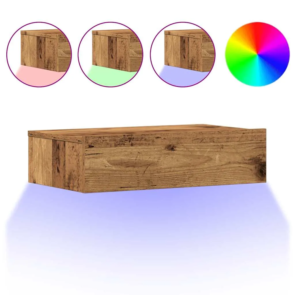 Wand-Nachtkonsole mit RGB-LED 60 x 35 x 15,5 cm Altholz