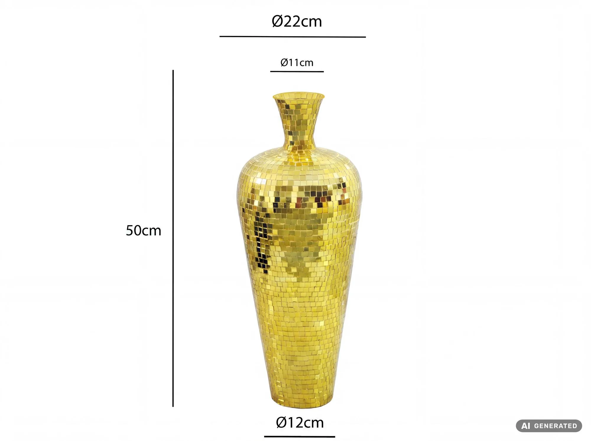 Bodenvase Aluminium 50cm Gold - Blumenvase Groß - Metallvase im Discokugel Design Modern - Dekovase rund für Trockenblumen - XL Standvase Hoch - Wohnzimmer Deko - Wohndeko Handmade
