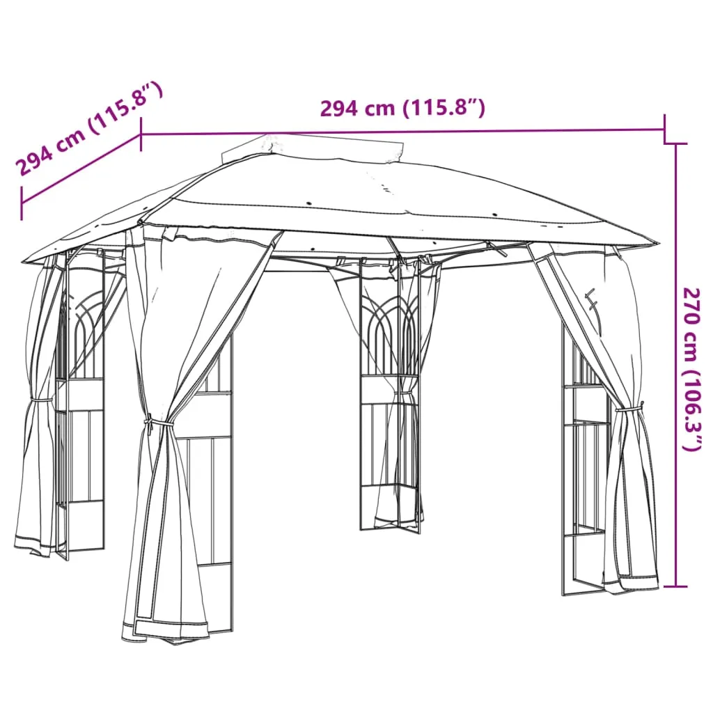 Pavillon 2,94x2,94x2,7 m Anthrazit mit cremefarbenem Polyester-Dach und Netzwänden