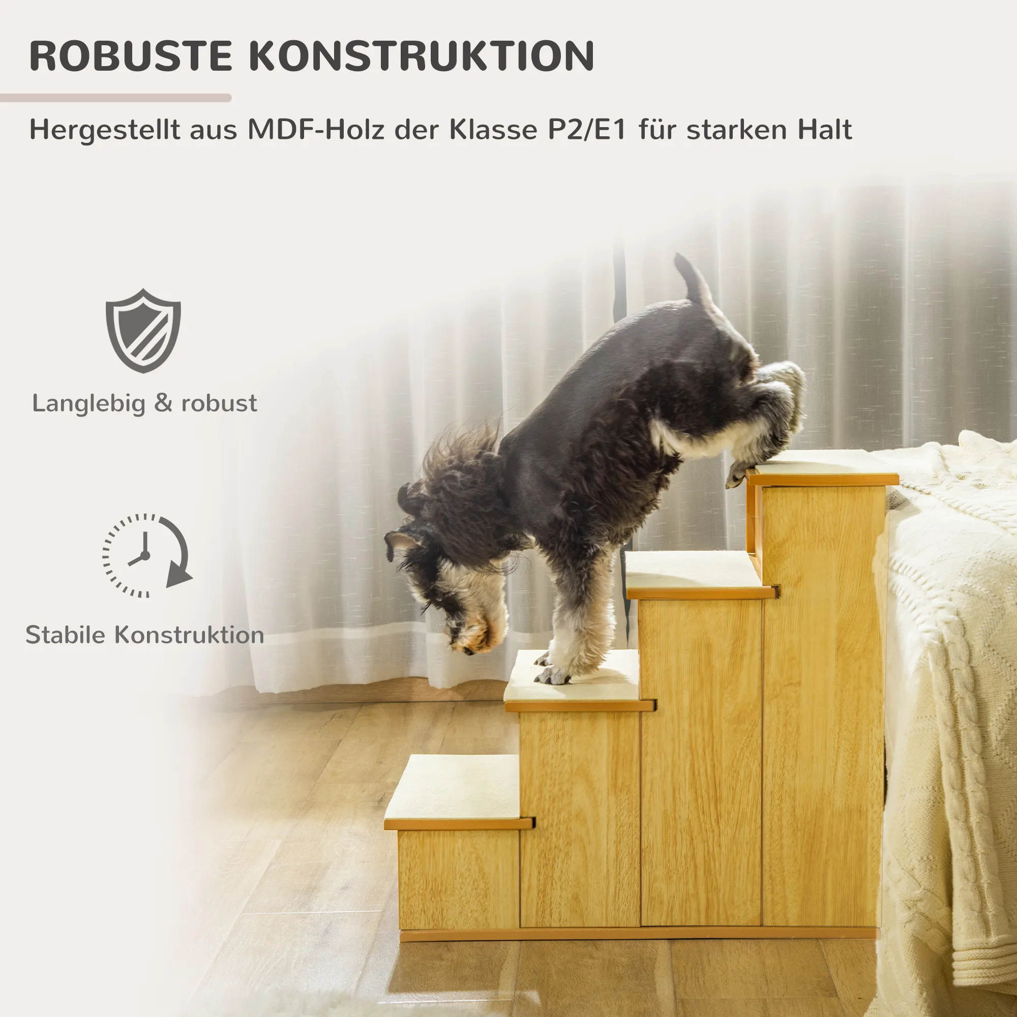 Haustiertreppe 4-stufig 40L x 59B x 54,2H cm in Natur