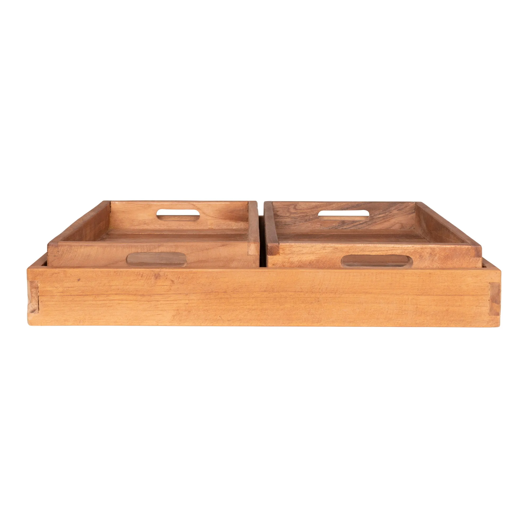 tinkaro Faro Tablett-Set 3-teilig 26-39 x 18-29 x 5 cm Natur Teak
