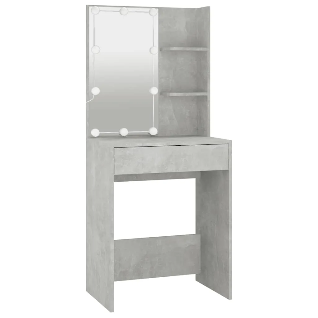 Schminktisch Betongrau 60 x 40 x 140 cm mit LED-Leuchten