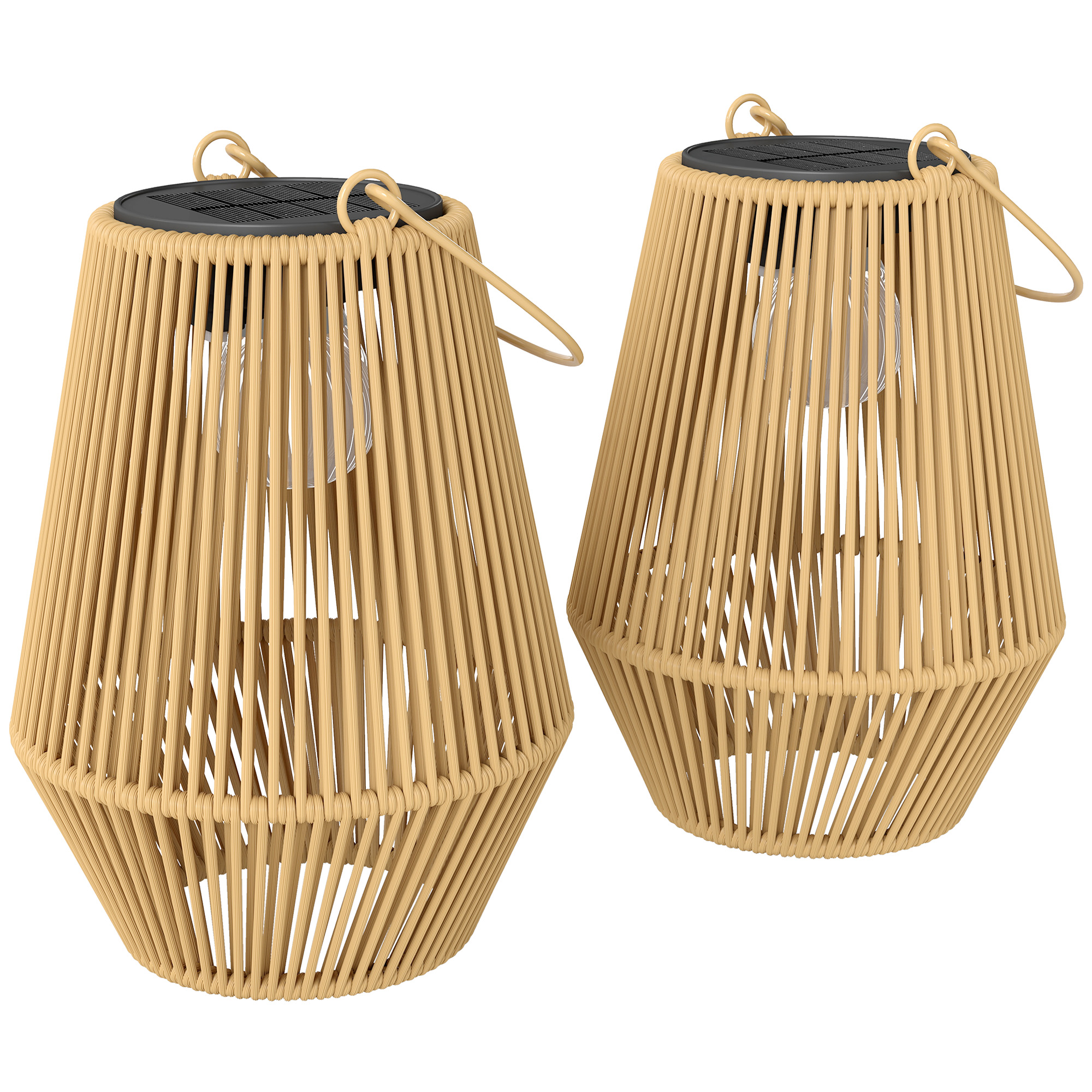 Solar Hängelampen Set Rattan Optik IP44 wasserdicht, Braun