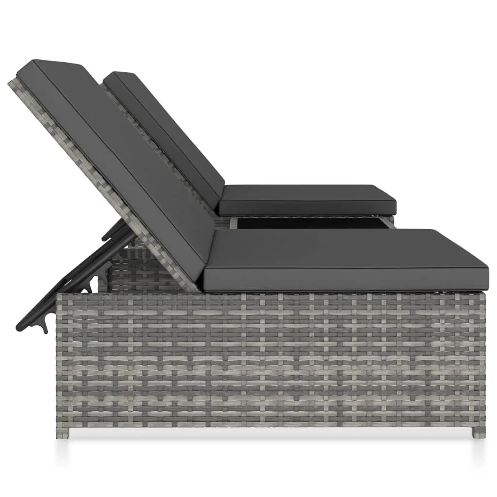 Sonnenliegen 2 Stk. mit Tisch Poly Rattan Grau